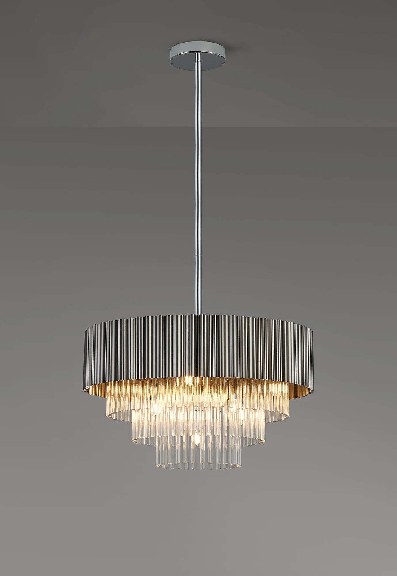 Eastney Fixed Pendant 9 Light -Oxidised Grey & Polished Chrome & Clear Glass
