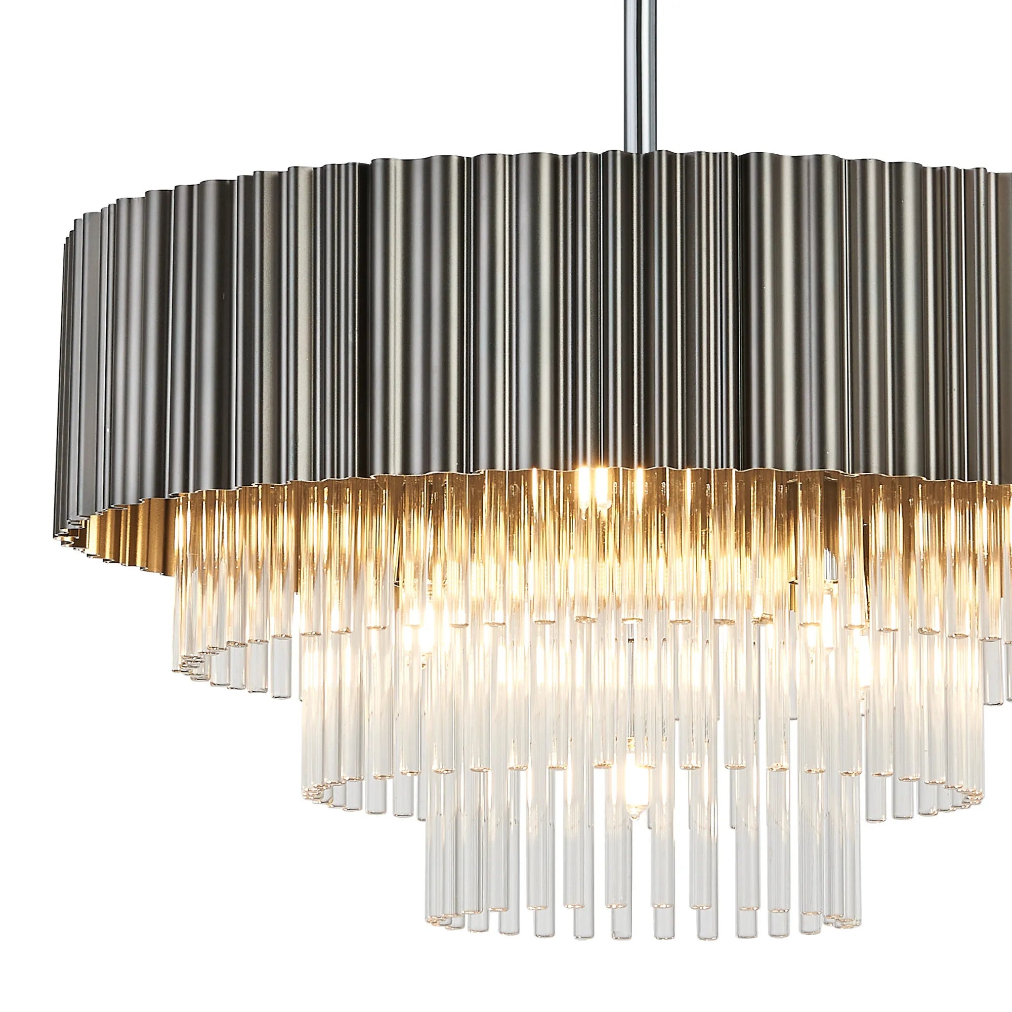 Eastney Fixed Pendant 9 Light -Oxidised Grey & Polished Chrome & Clear Glass