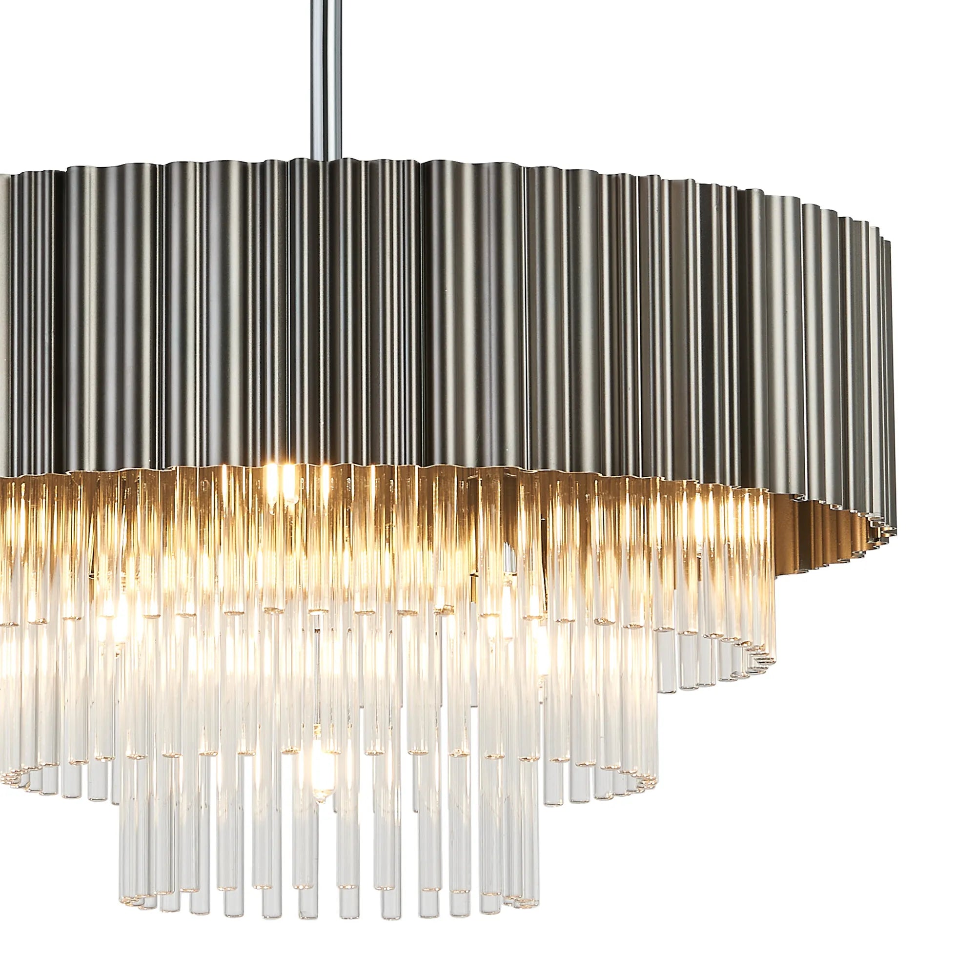 Eastney Fixed Pendant 9 Light -Oxidised Grey & Polished Chrome & Clear Glass