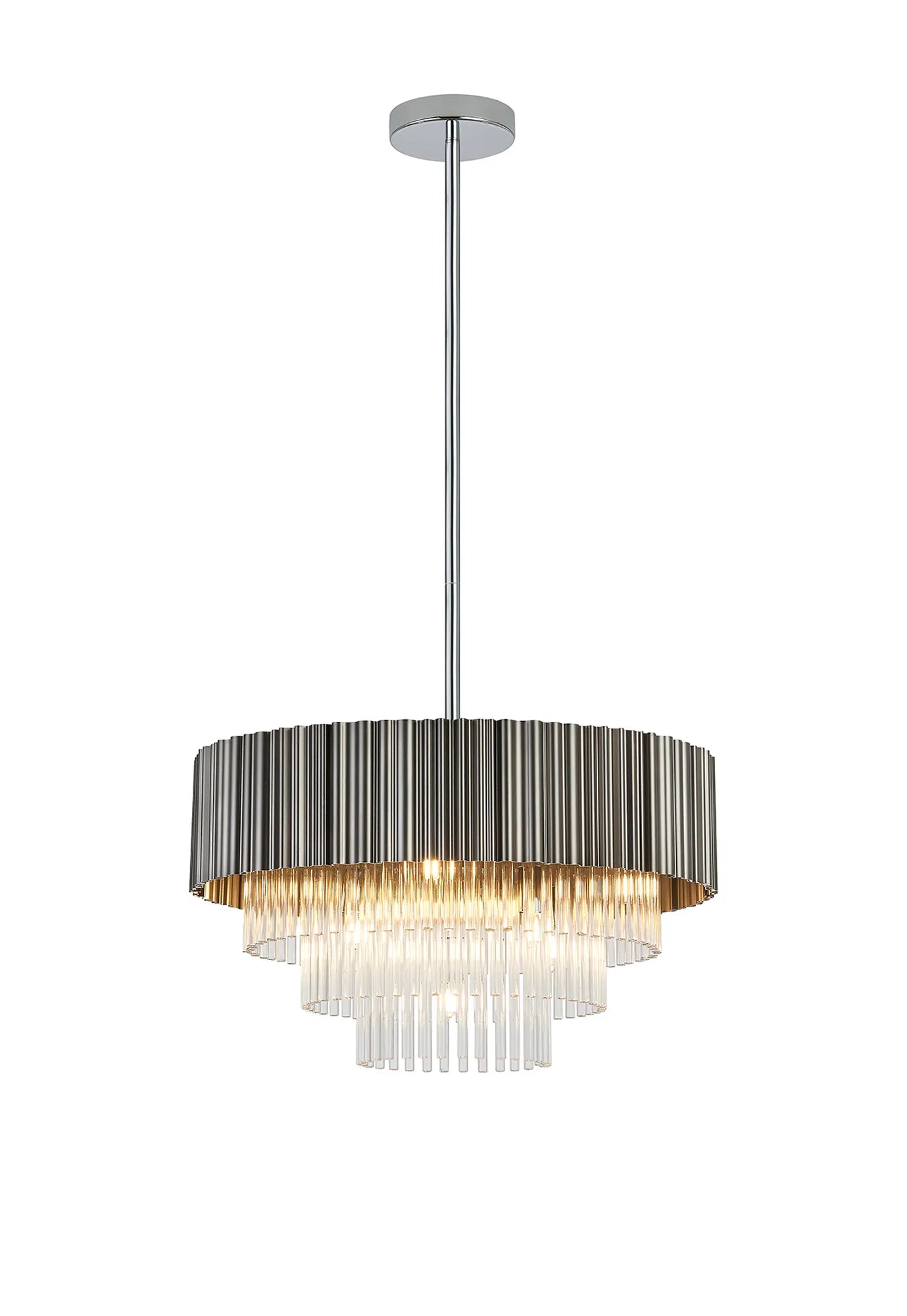 Eastney Fixed Pendant 9 Light -Oxidised Grey & Polished Chrome & Clear Glass