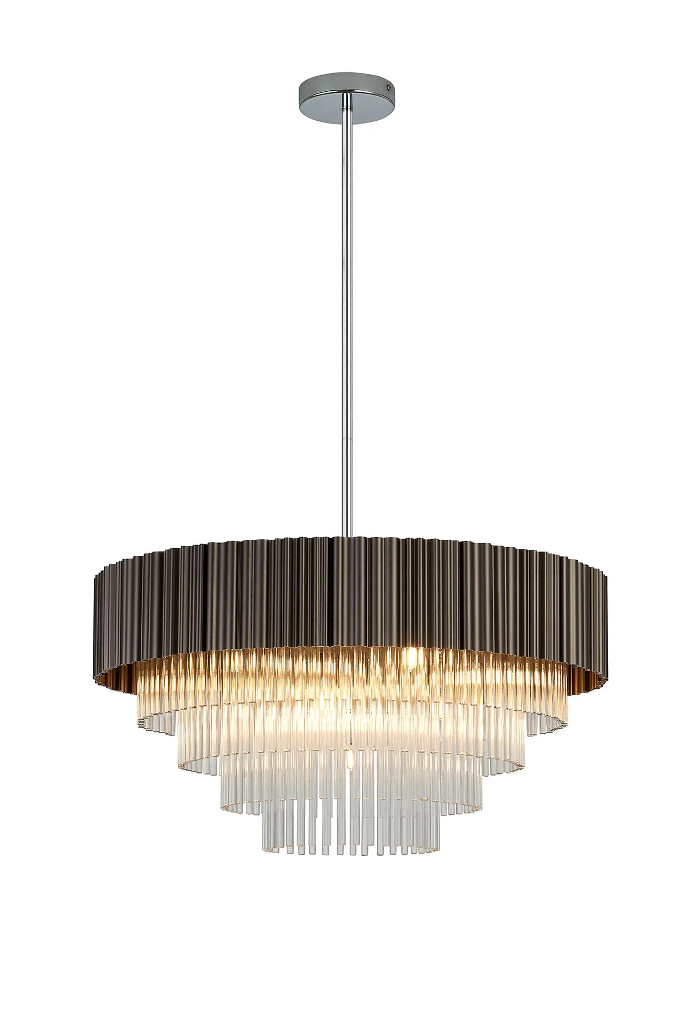 Eastney Fixed Pendant 11 Light - Oxidised Coffee & Polished Chrome & Clear Glass
