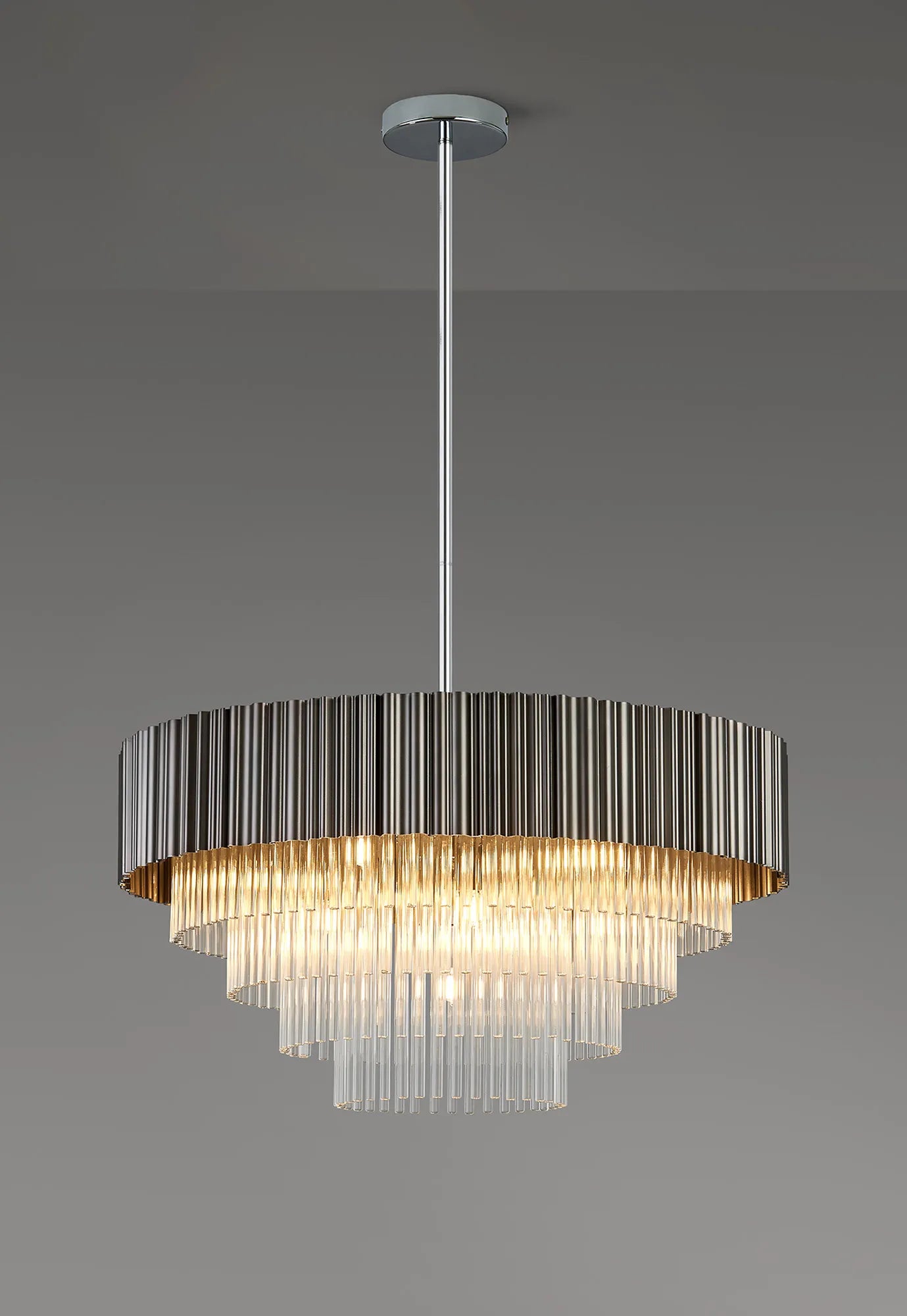Eastney Fixed Pendant 11 Light - Oxidised Grey & Polished Chrome & Clear Glass