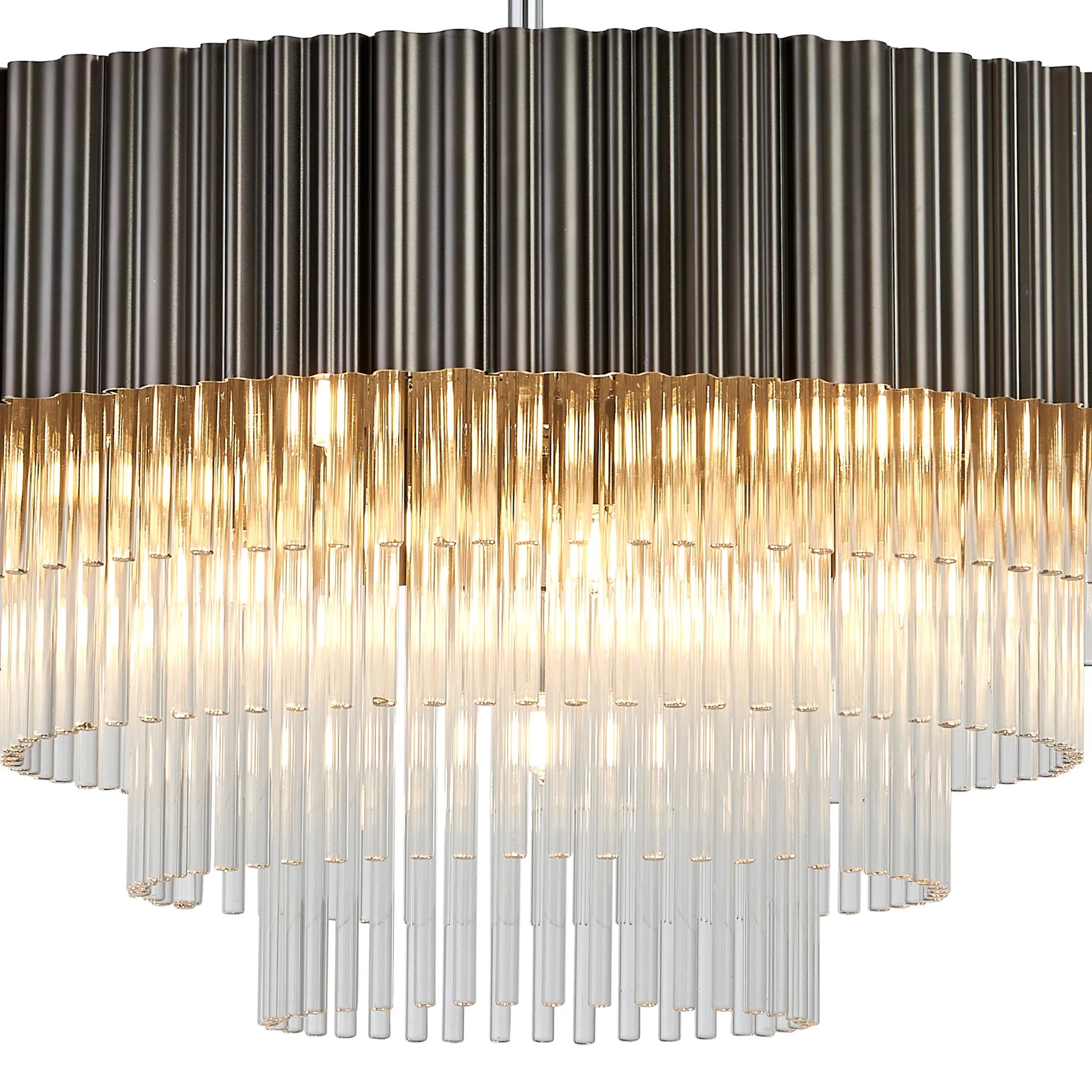 Eastney Fixed Pendant 11 Light - Oxidised Grey & Polished Chrome & Clear Glass