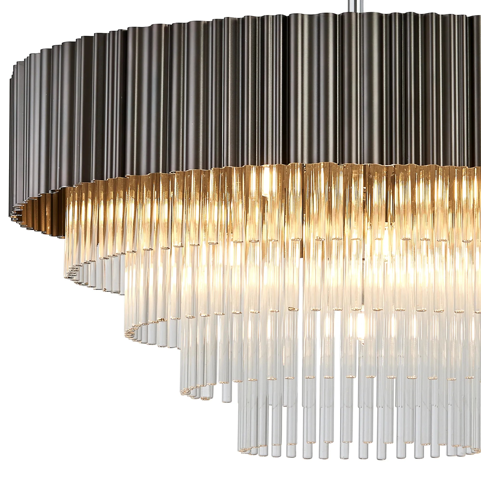 Eastney Fixed Pendant 11 Light - Oxidised Grey & Polished Chrome & Clear Glass