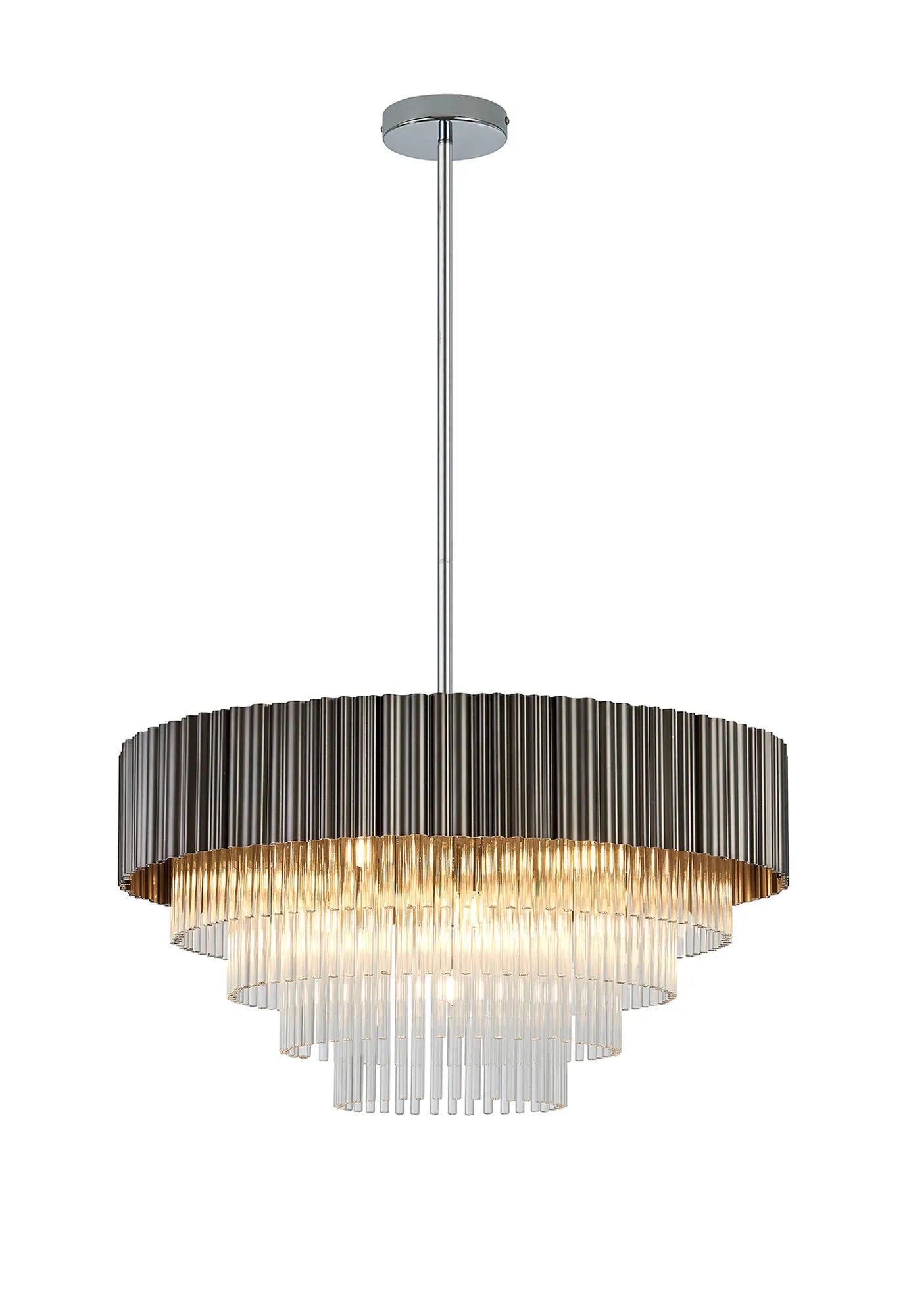 Eastney Fixed Pendant 11 Light - Oxidised Grey & Polished Chrome & Clear Glass