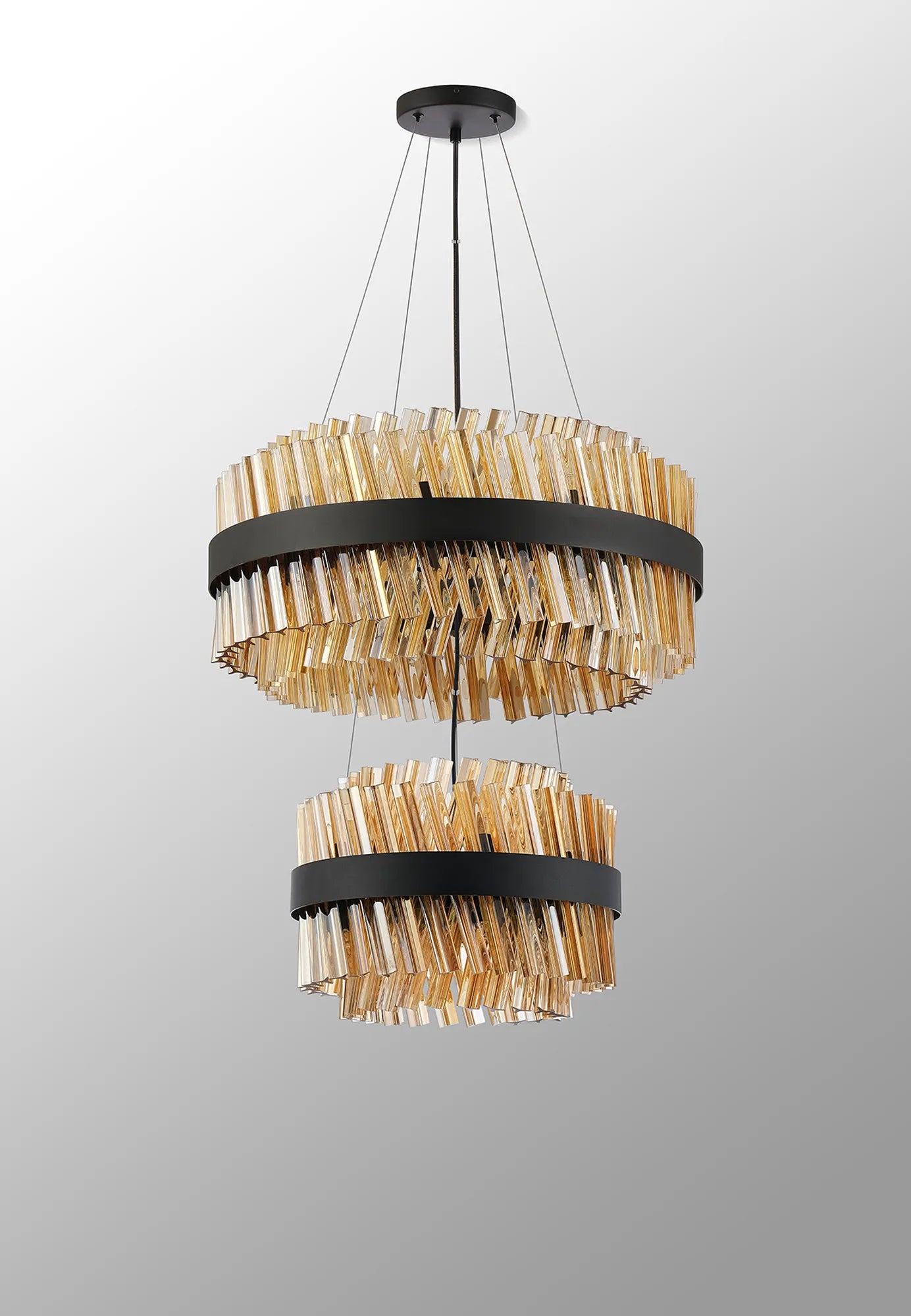 Farnley 2 Tier 60cm Pendant 18 Light - Satin Black & Amber