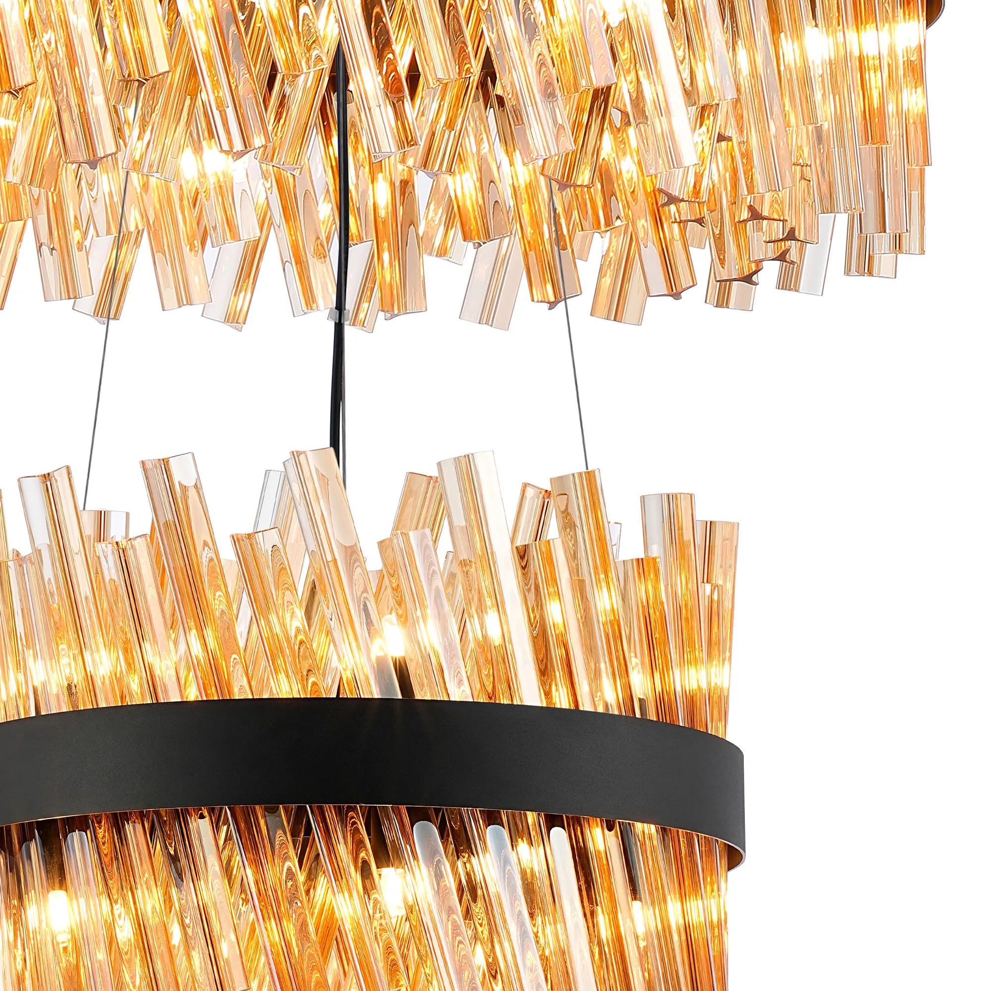 Farnley 2 Tier 60cm Pendant 18 Light - Satin Black & Amber