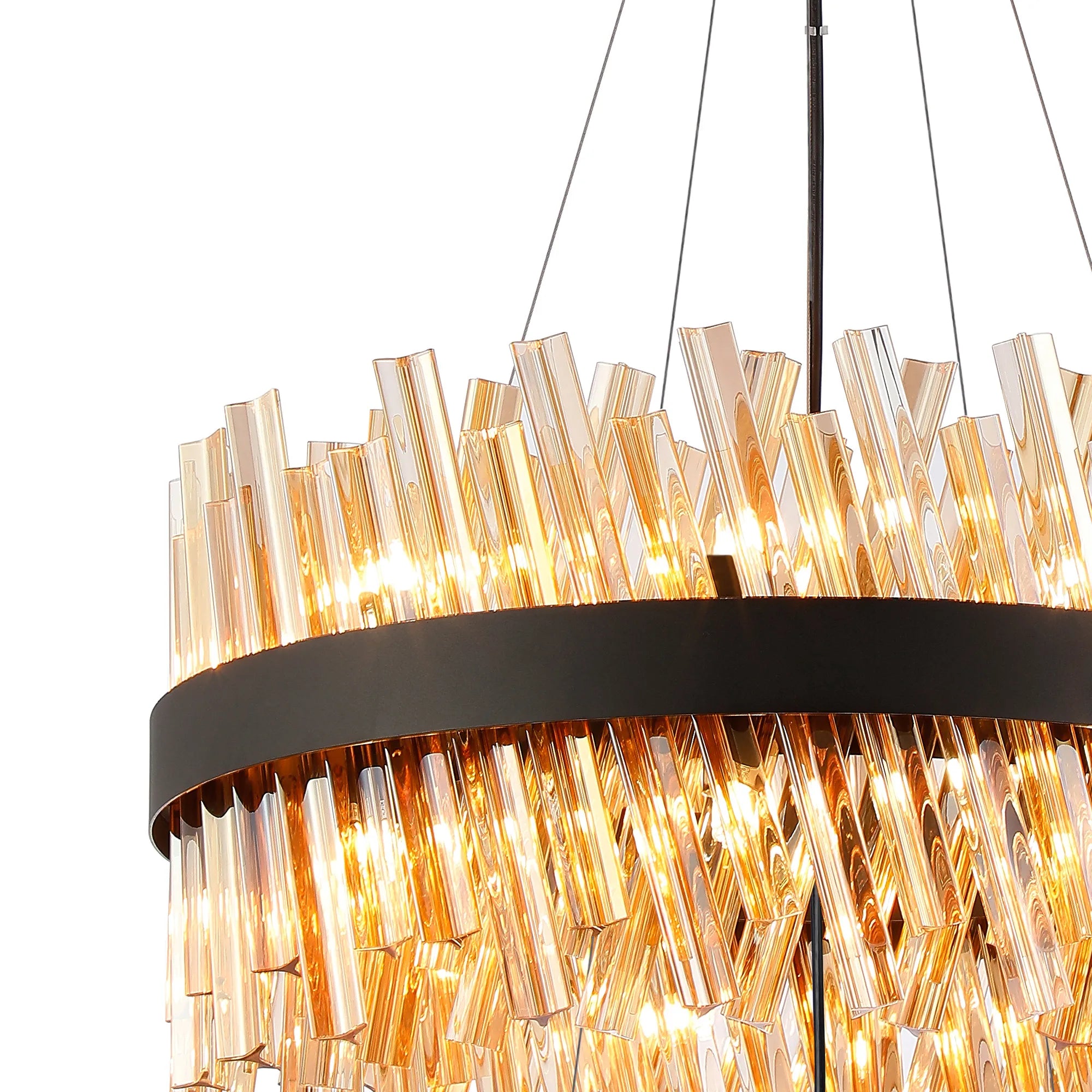 Farnley 2 Tier 60cm Pendant 18 Light - Satin Black & Amber