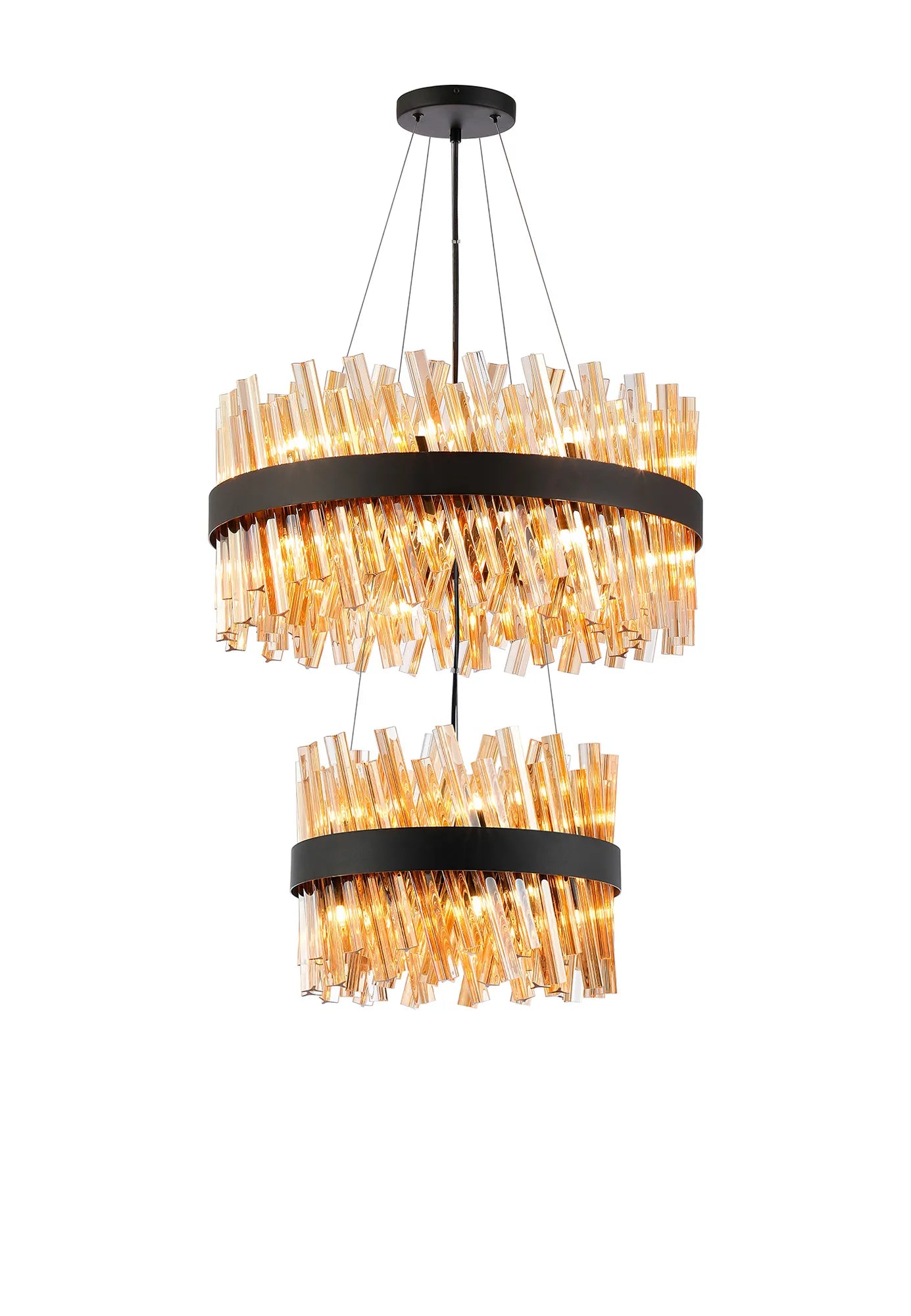Farnley 2 Tier 60cm Pendant 18 Light - Satin Black & Amber