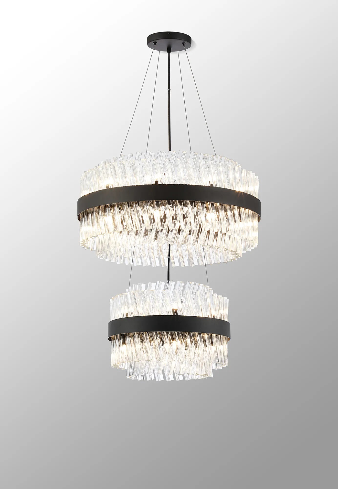 Farnley 2 Tier 60cm Pendant 18 Light - Satin Black & Clear