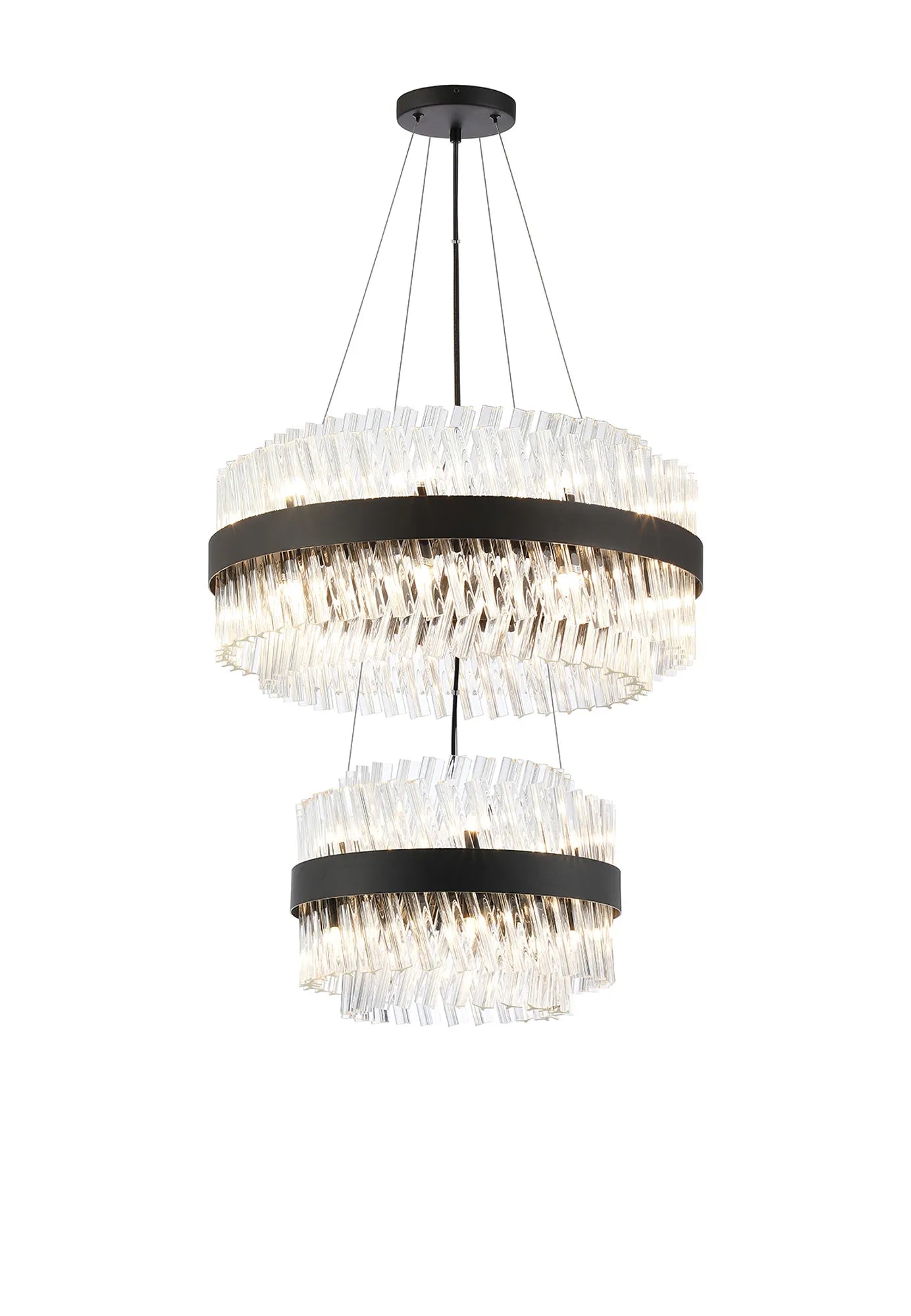 Farnley 2 Tier 60cm Pendant 18 Light - Satin Black & Clear