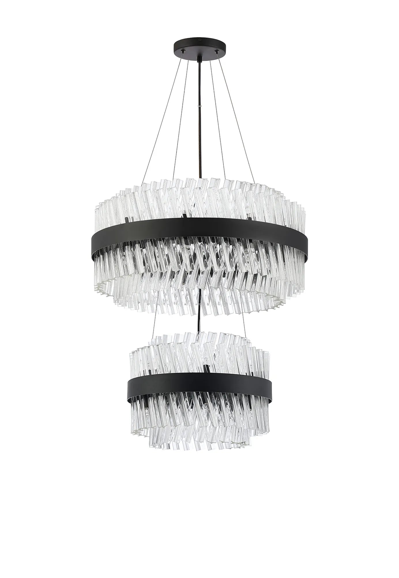 Farnley 2 Tier 60cm Pendant 18 Light - Satin Black & Clear