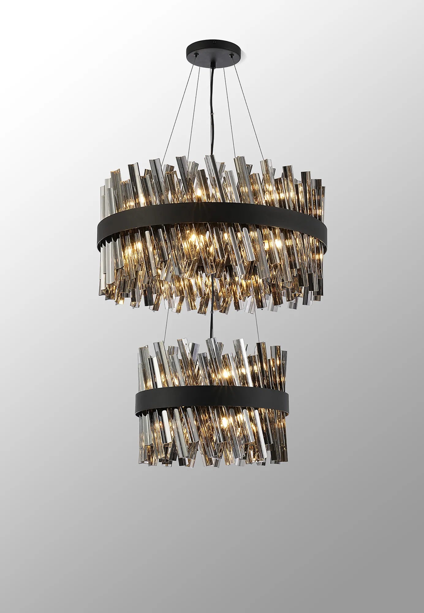 Farnley 2 Tier 60cm Pendant 18 Light - Satin Black & Smoke
