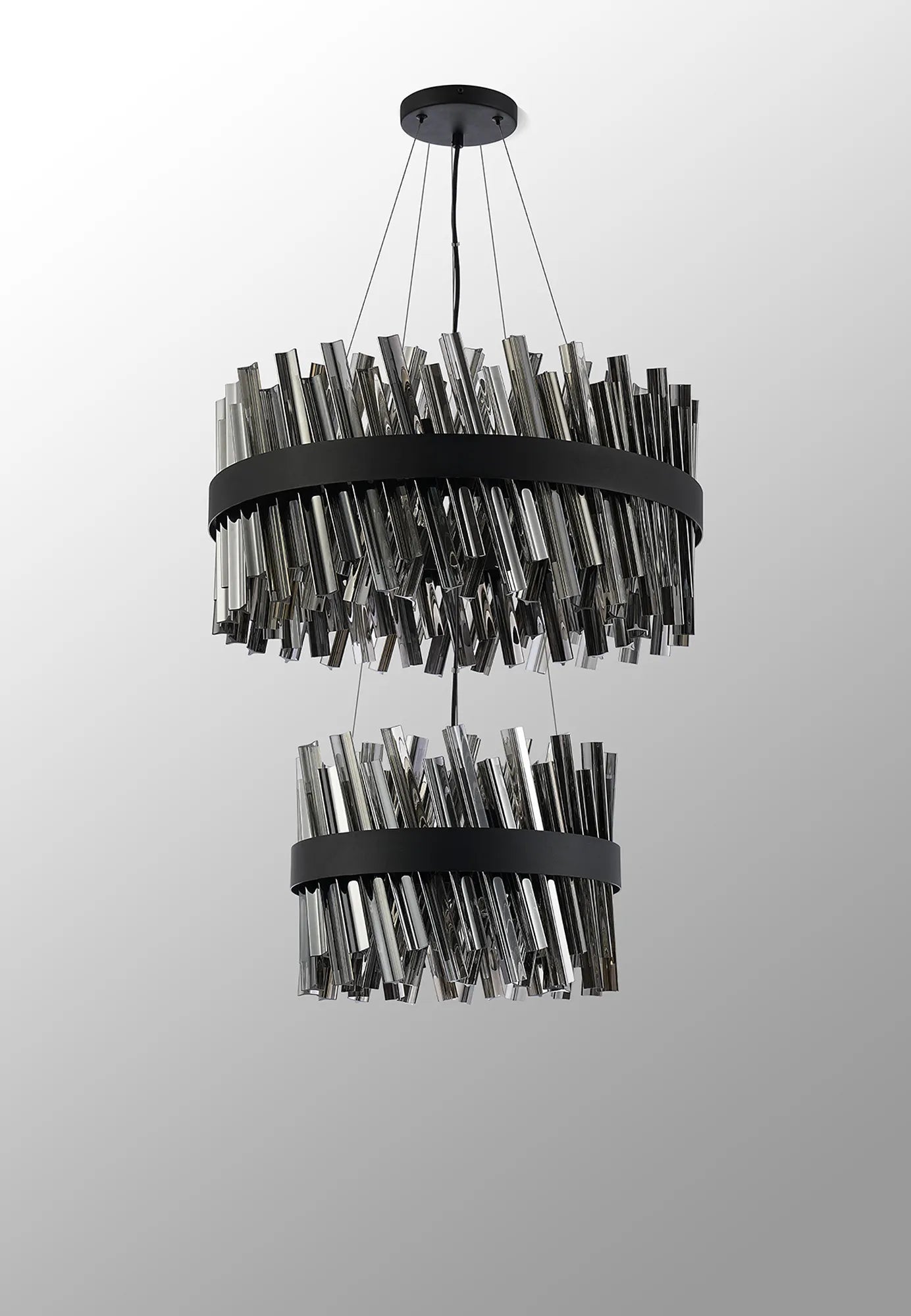 Farnley 2 Tier 60cm Pendant 18 Light - Satin Black & Smoke
