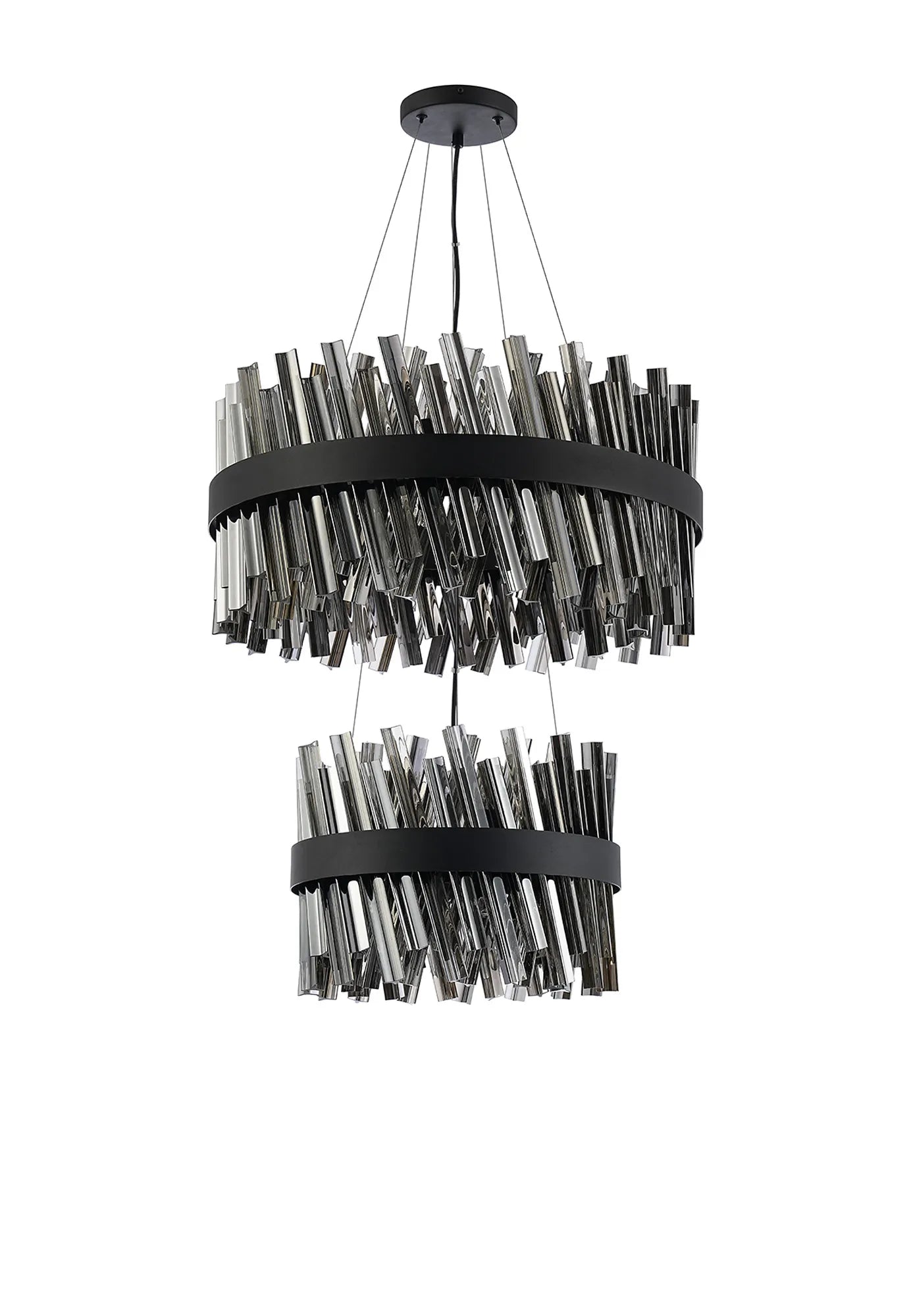 Farnley 2 Tier 60cm Pendant 18 Light - Satin Black & Smoke