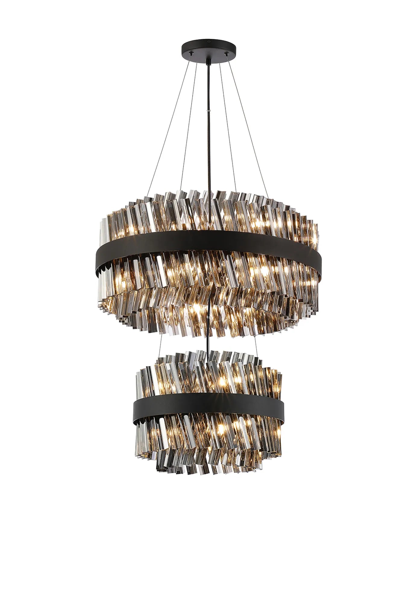 Farnley 2 Tier 60cm Pendant 18 Light - Satin Black & Smoke