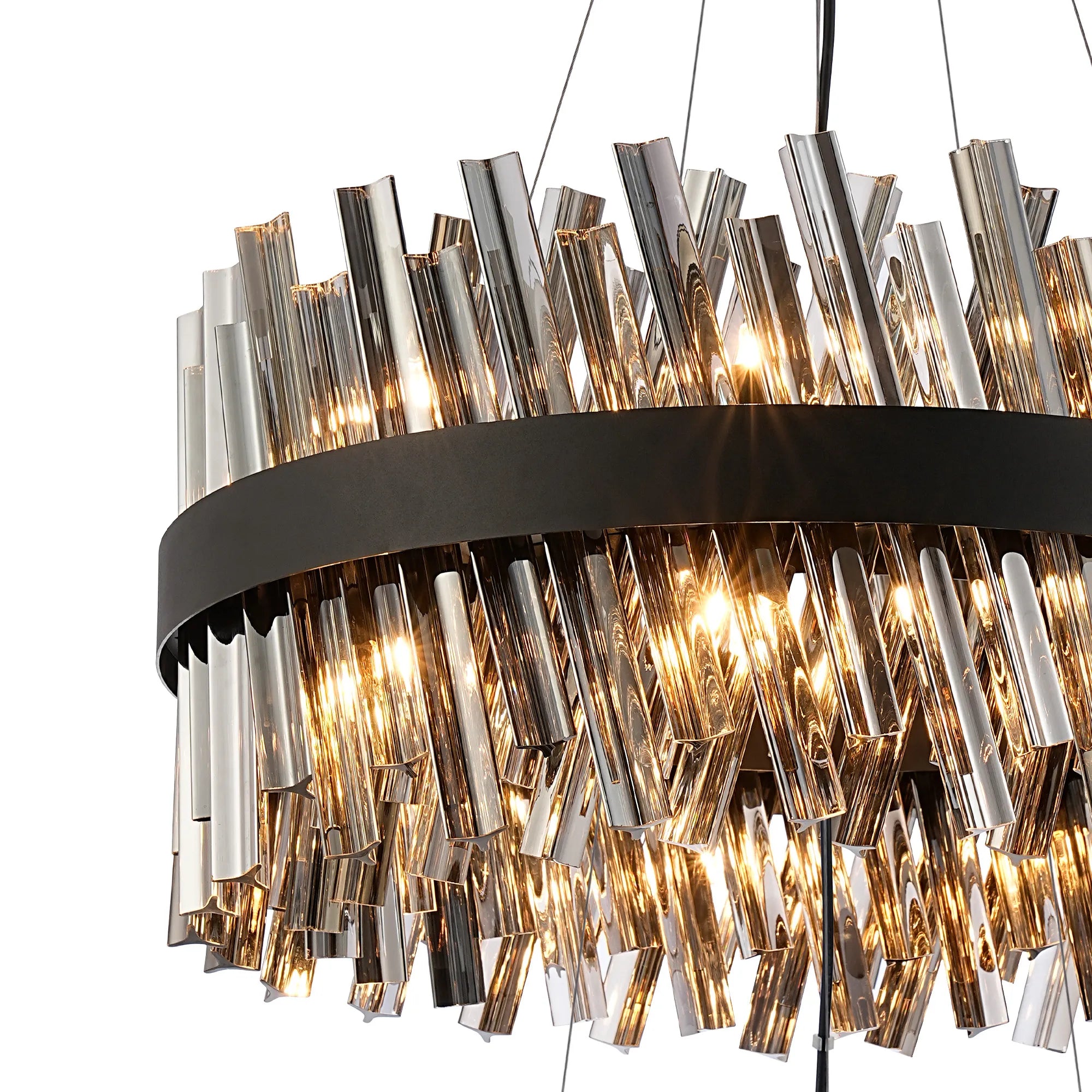 Farnley 2 Tier 60cm Pendant 18 Light - Satin Black & Smoke