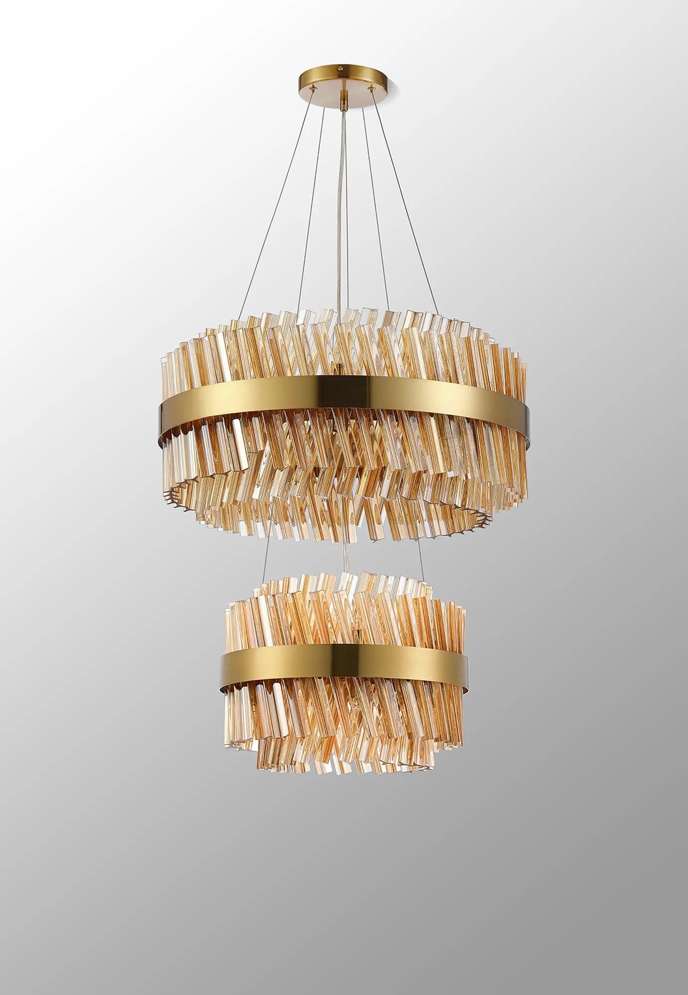 Farnley 2 Tier 60cm Pendant 18 Light - Brass & Amber