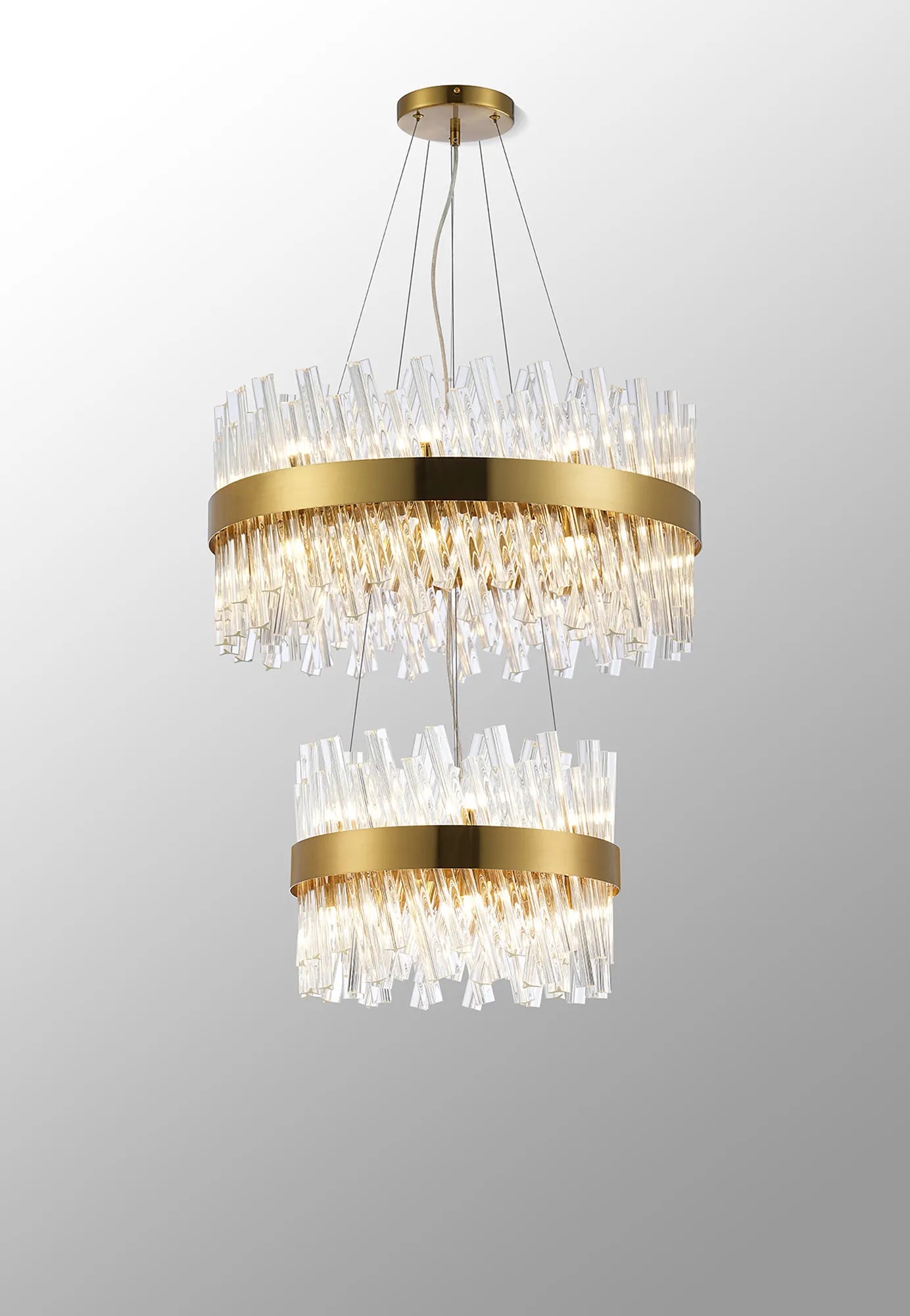 Farnley 2 Tier 60cm Pendant 18 Light - Brass & Clear