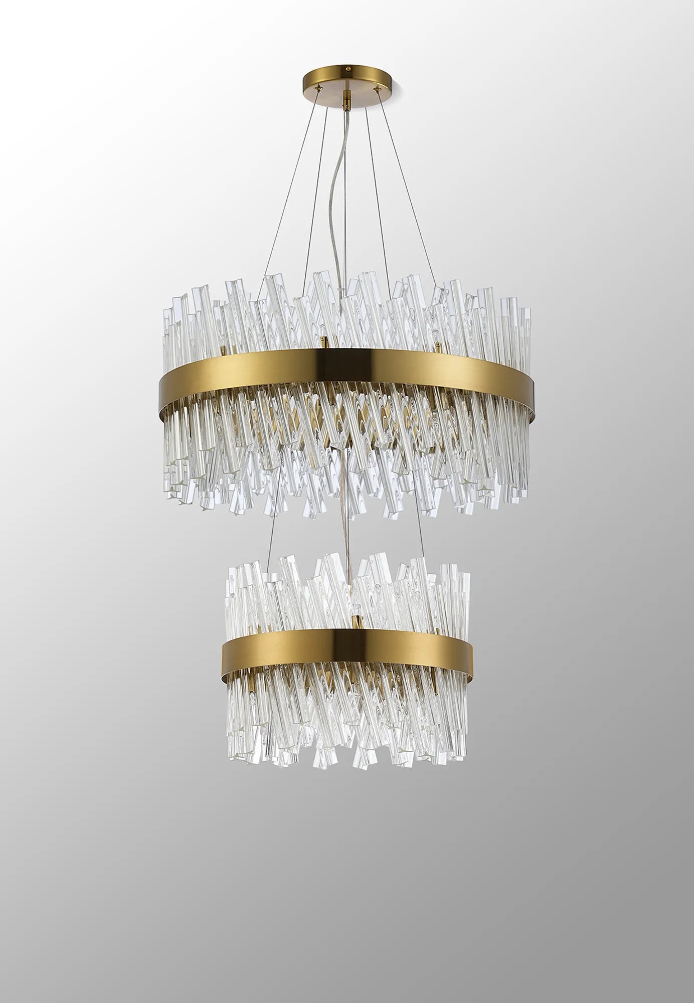 Farnley 2 Tier 60cm Pendant 18 Light - Brass & Clear