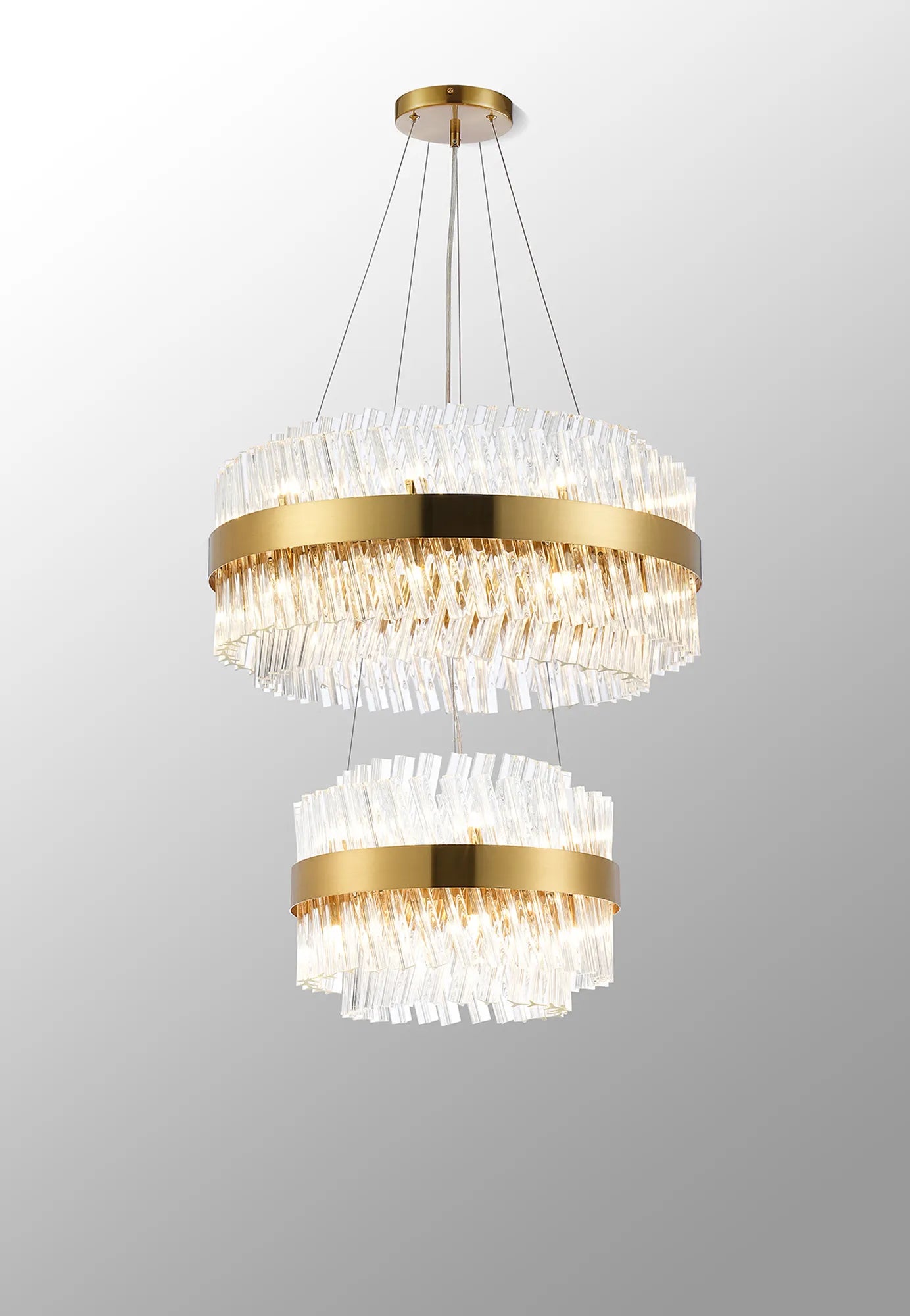Farnley 2 Tier 60cm Pendant 18 Light - Brass & Clear