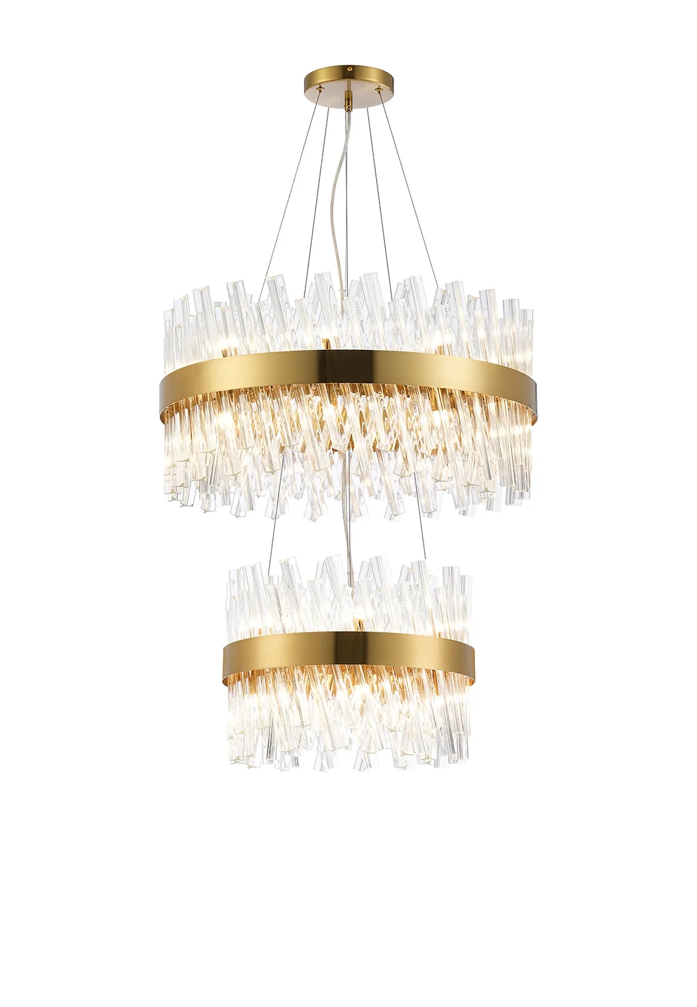 Farnley 2 Tier 60cm Pendant 18 Light - Brass & Clear