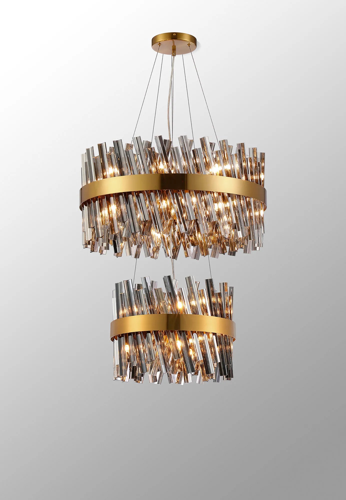 Farnley 2 Tier 60cm Pendant 18 Light - Brass & Smoke