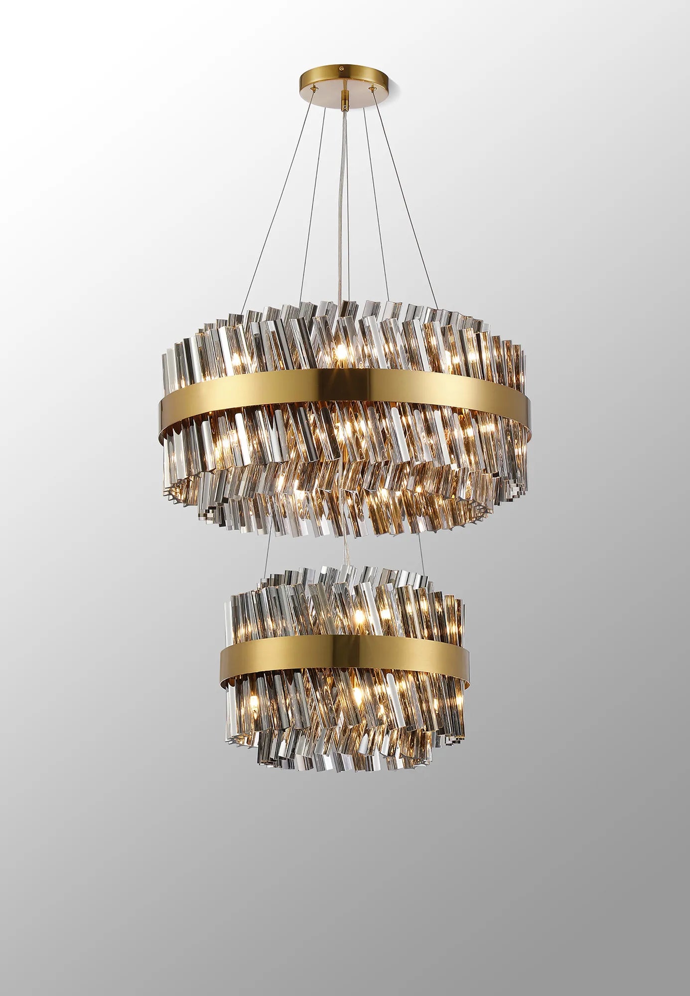Farnley 2 Tier 60cm Pendant 18 Light - Brass & Smoke