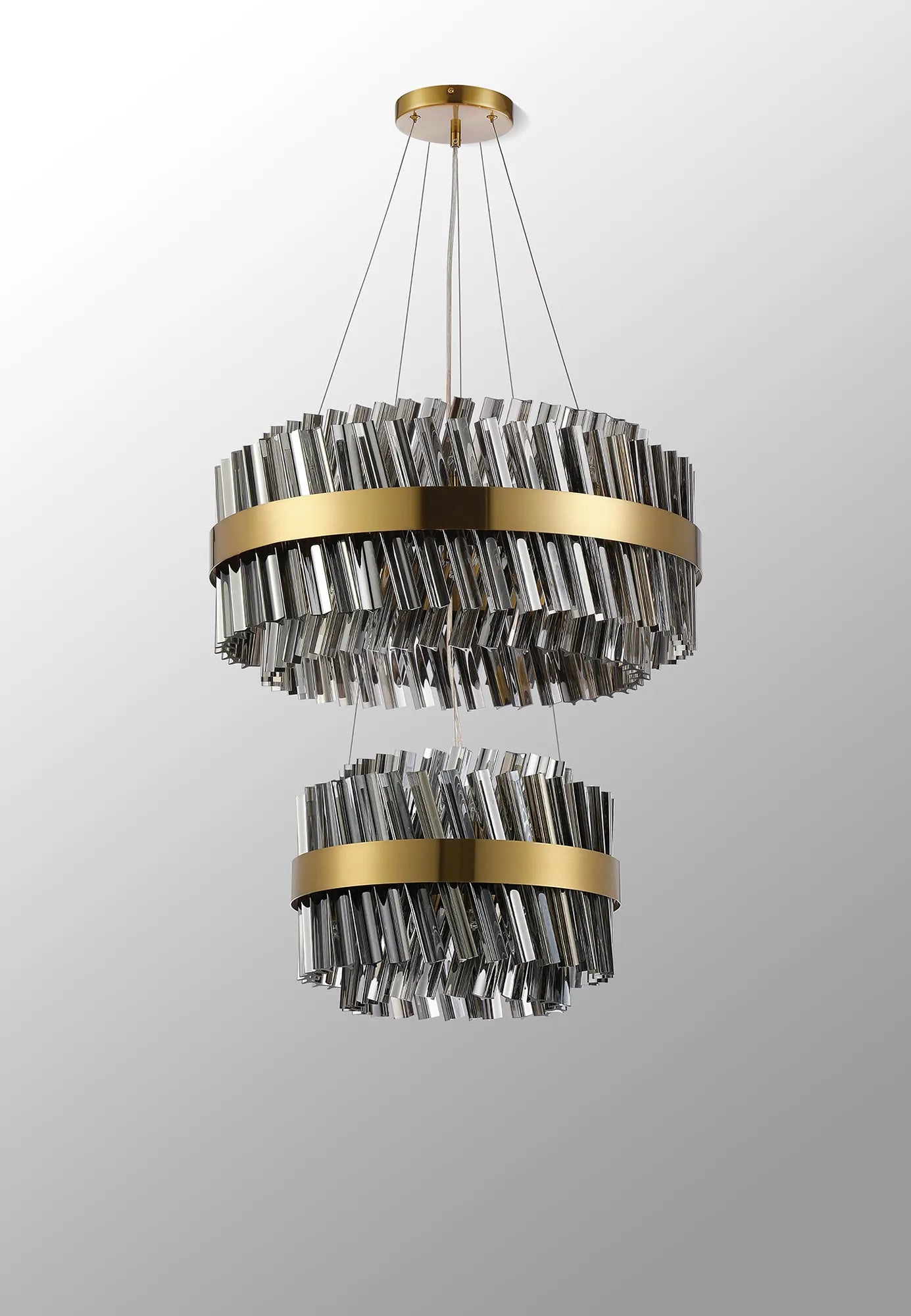 Farnley 2 Tier 60cm Pendant 18 Light - Brass & Smoke