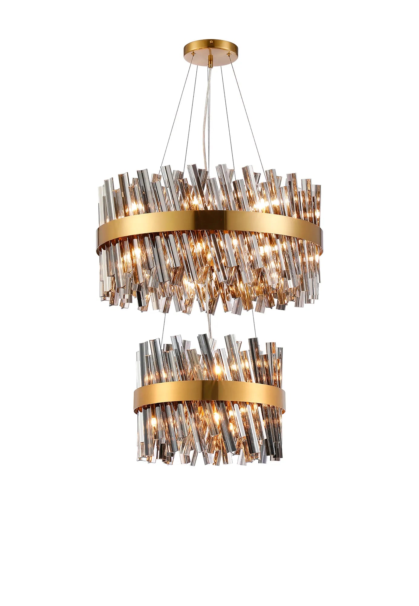 Farnley 2 Tier 60cm Pendant 18 Light - Brass & Smoke