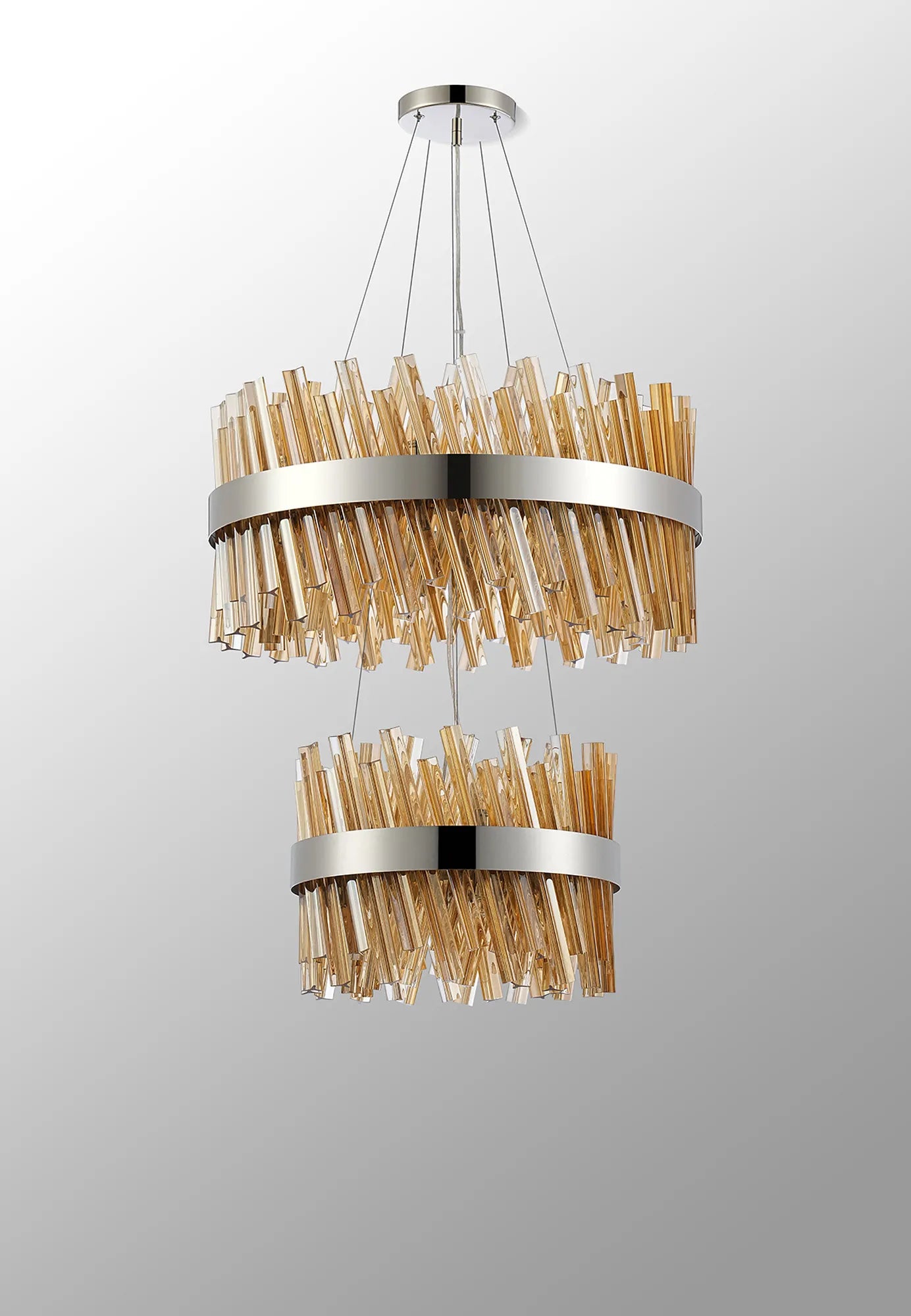 Farnley 2 Tier 60cm Pendant 18 Light - Polished Nickel & Amber