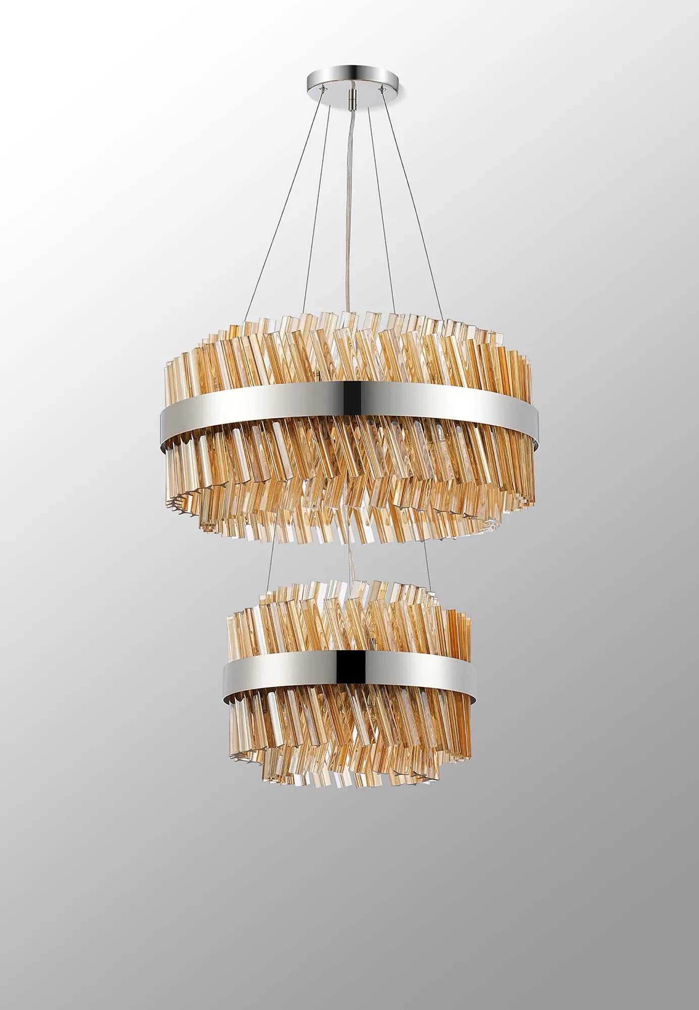 Farnley 2 Tier 60cm Pendant 18 Light - Polished Nickel & Amber