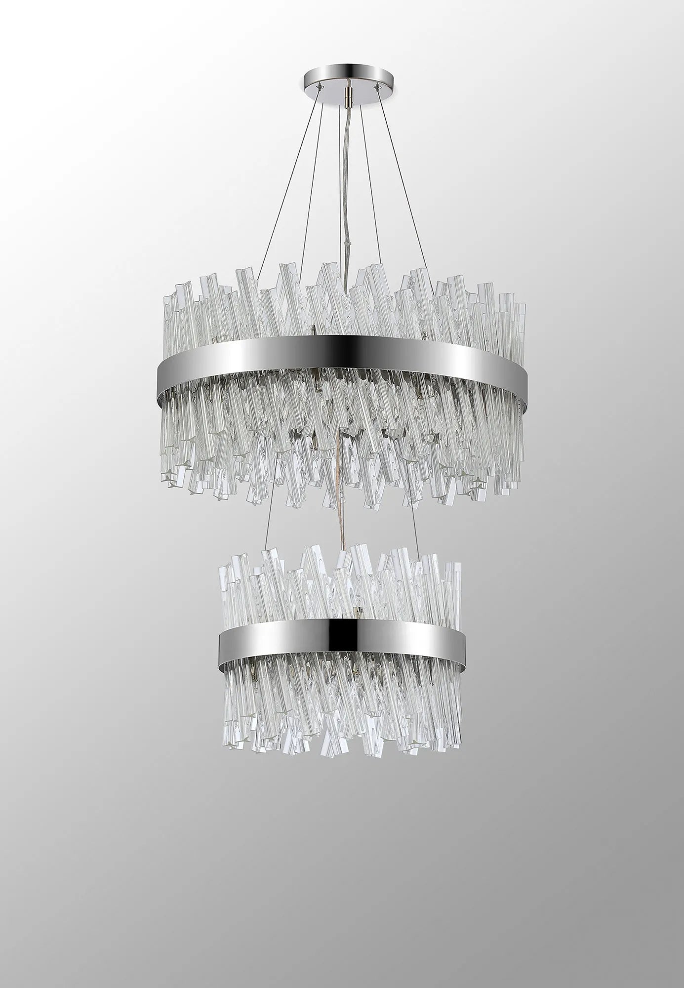 Farnley 2 Tier 60cm Pendant 18 Light - Polished Nickel & Clear