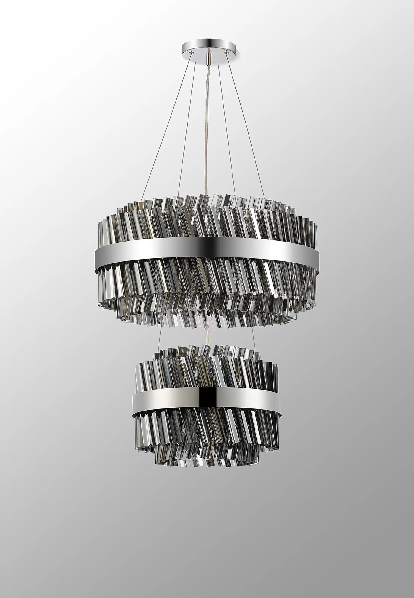 Farnley 2 Tier 60cm Pendant 18 Light - Polished Nickel & Smoke