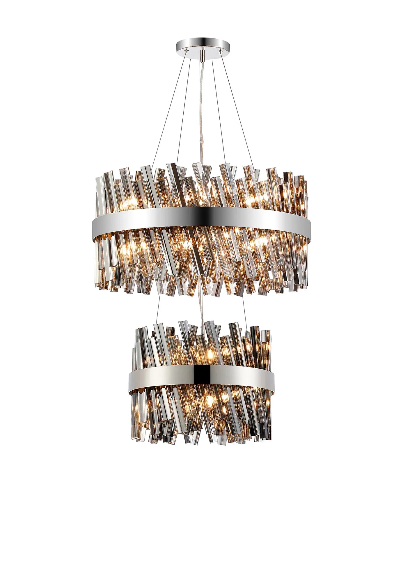 Farnley 2 Tier 60cm Pendant 18 Light - Polished Nickel & Smoke