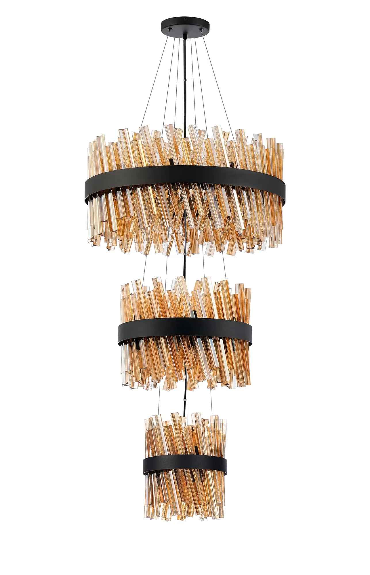 Farnley 3 Tier 60cm Pendant 18 Light - Satin Black & Amber
