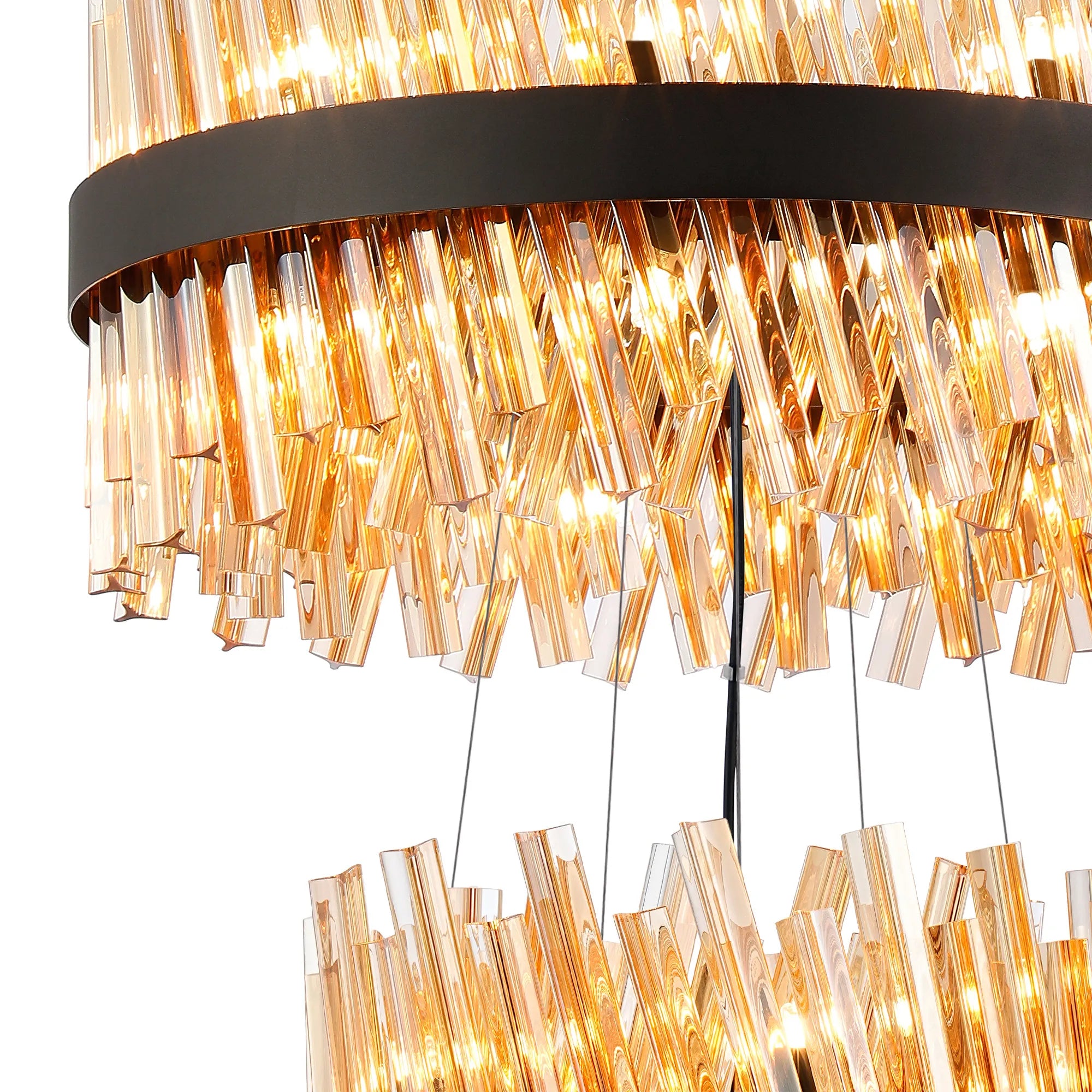 Farnley 3 Tier 60cm Pendant 18 Light - Satin Black & Amber