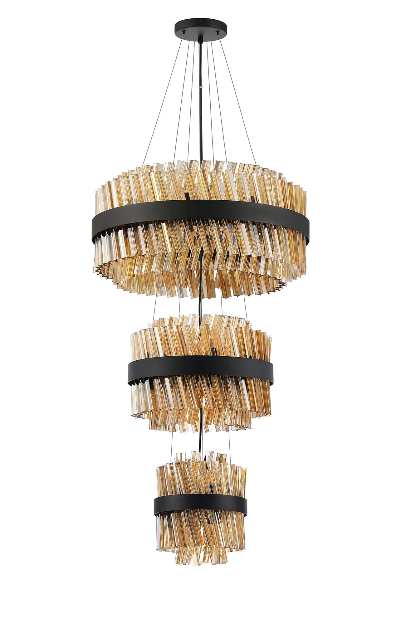 Farnley 3 Tier 60cm Pendant 18 Light - Satin Black & Amber
