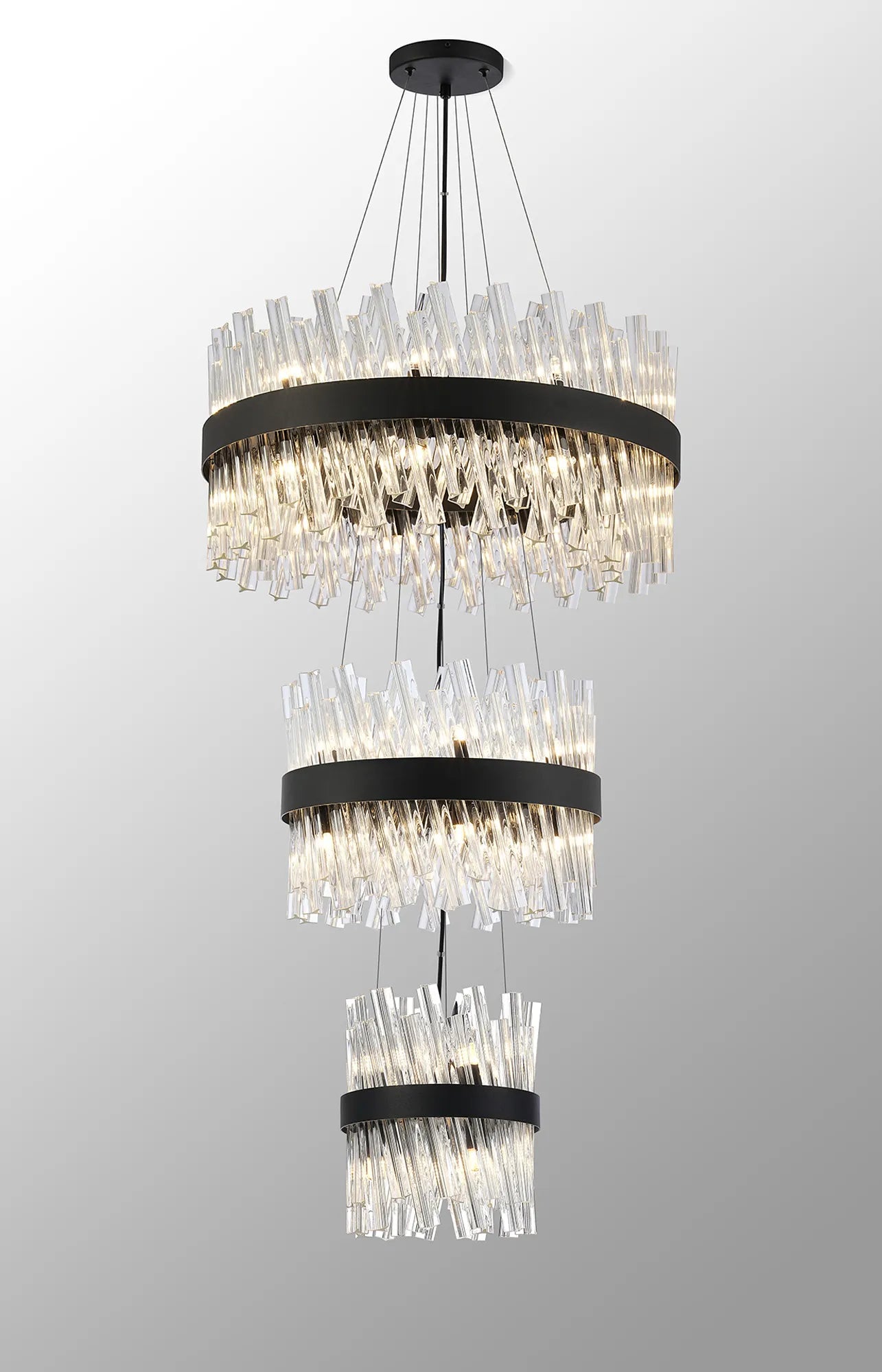 Farnley 3 Tier 60cm Pendant 18 Light - Satin Black & Clear