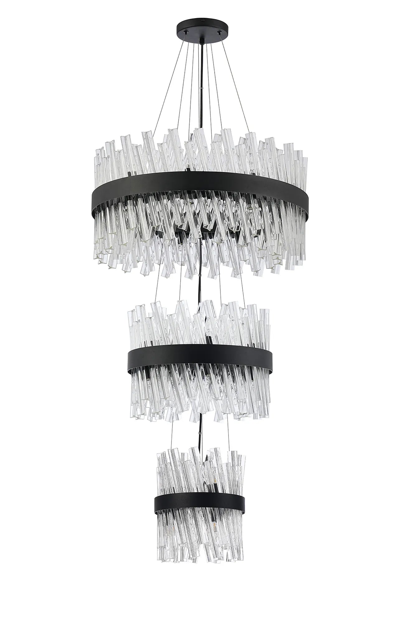Farnley 3 Tier 60cm Pendant 18 Light - Satin Black & Clear