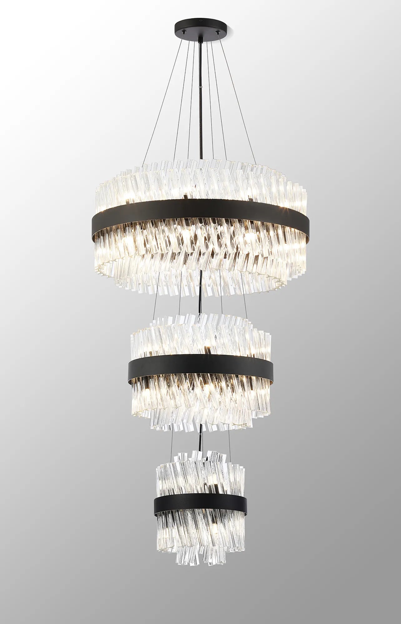 Farnley 3 Tier 60cm Pendant 18 Light - Satin Black & Clear