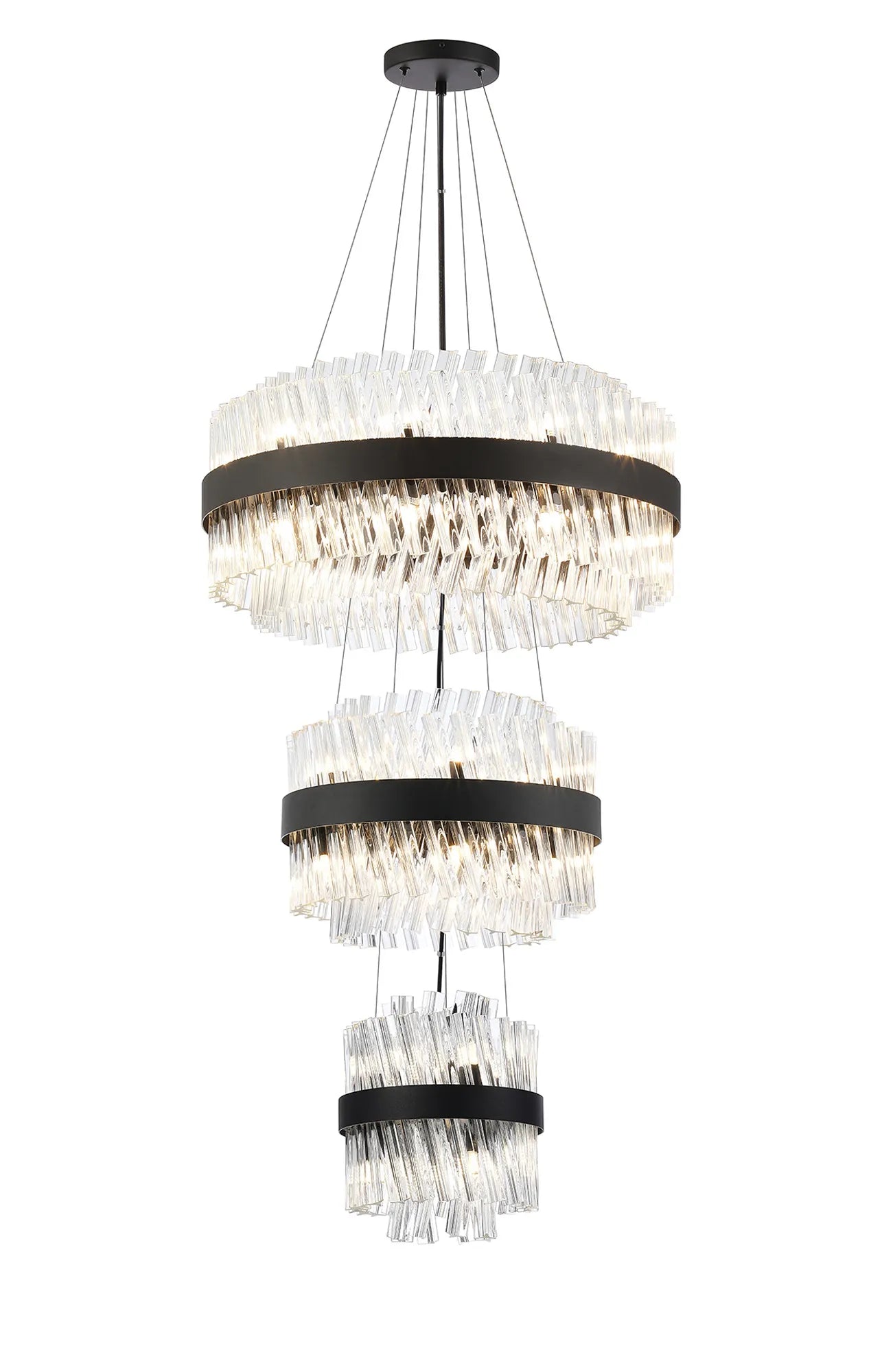 Farnley 3 Tier 60cm Pendant 18 Light - Satin Black & Clear