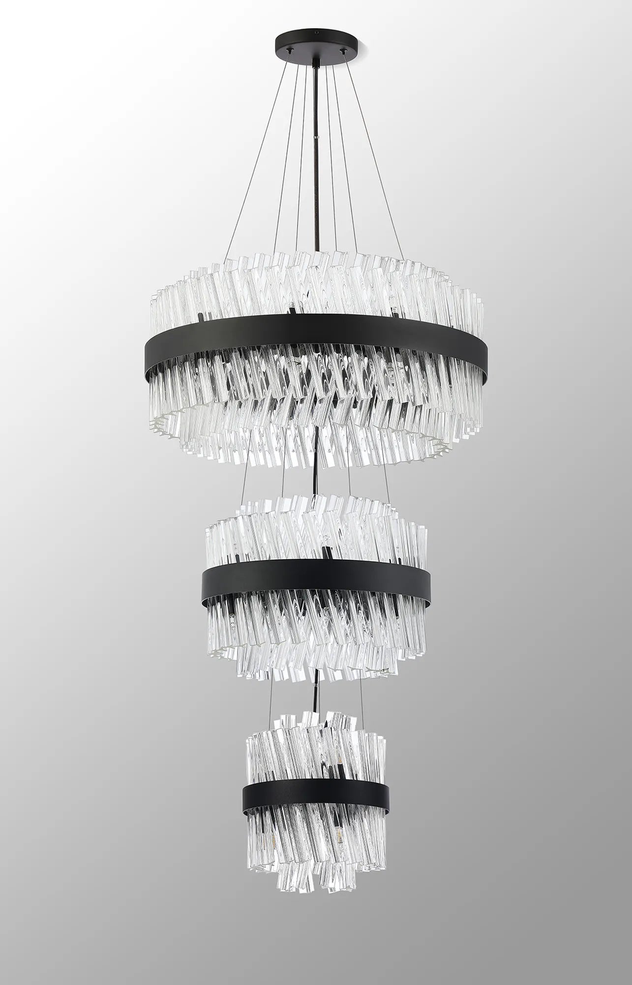 Farnley 3 Tier 60cm Pendant 18 Light - Satin Black & Clear