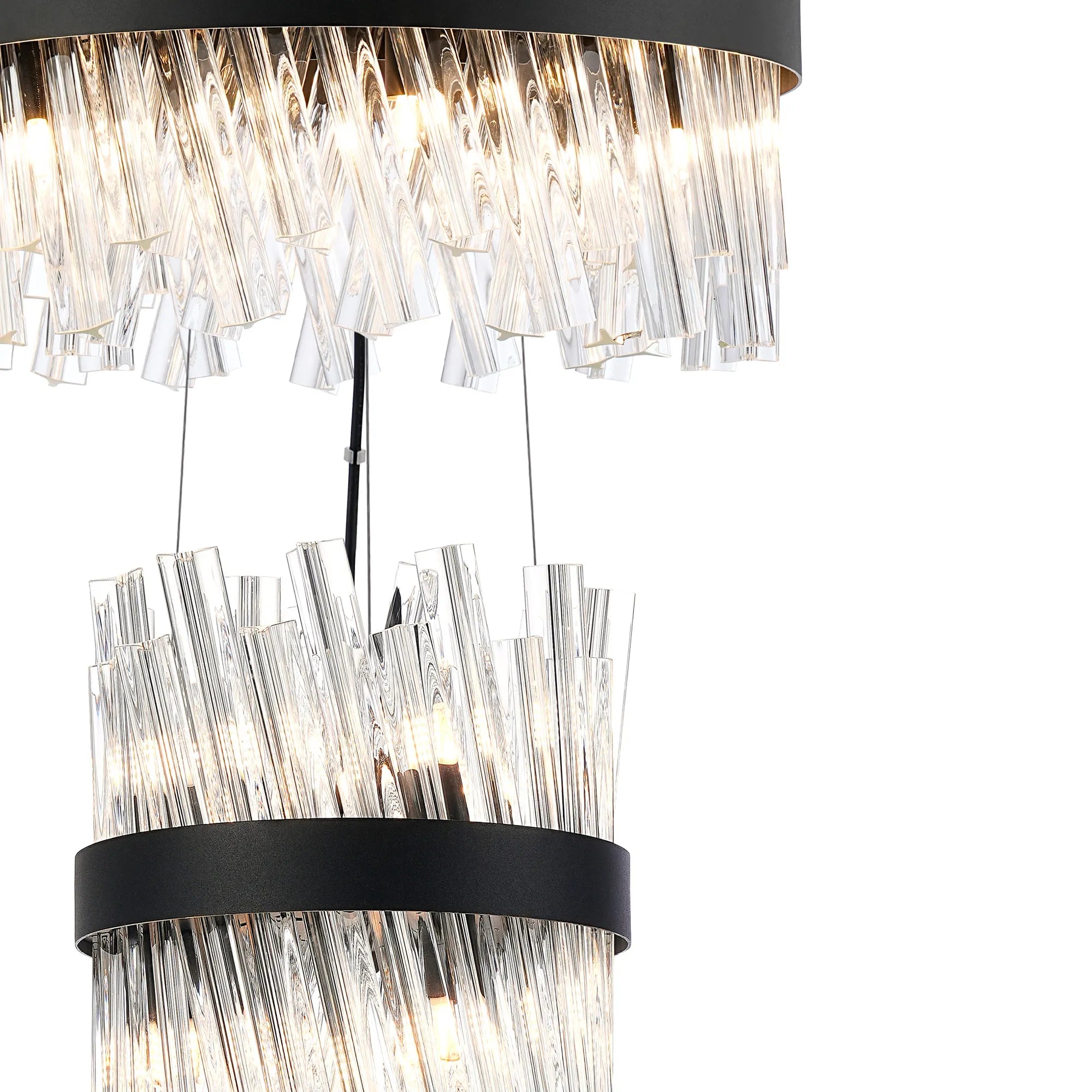 Farnley 3 Tier 60cm Pendant 18 Light - Satin Black & Clear