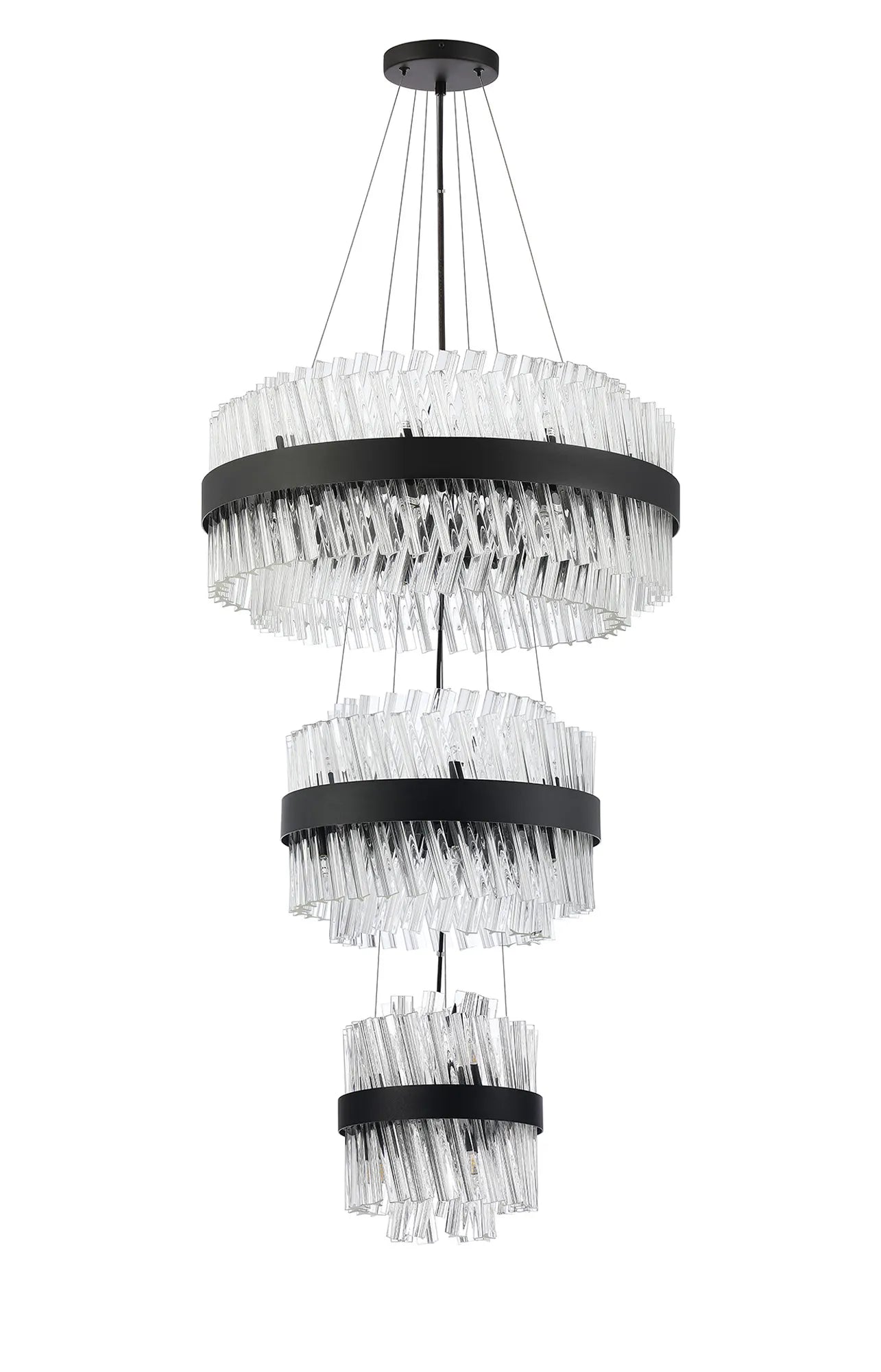 Farnley 3 Tier 60cm Pendant 18 Light - Satin Black & Clear