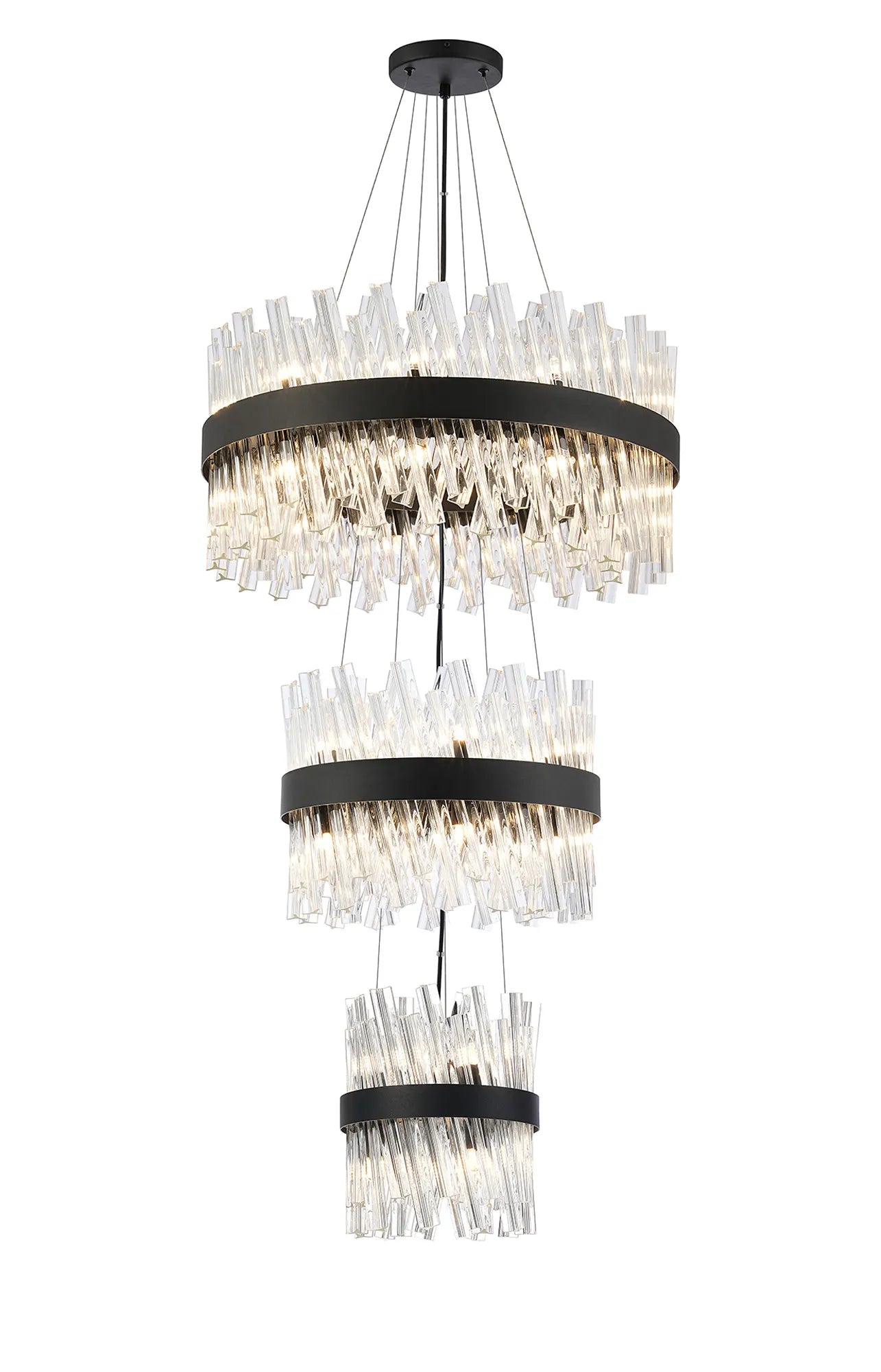 Farnley 3 Tier 60cm Pendant 18 Light - Satin Black & Clear