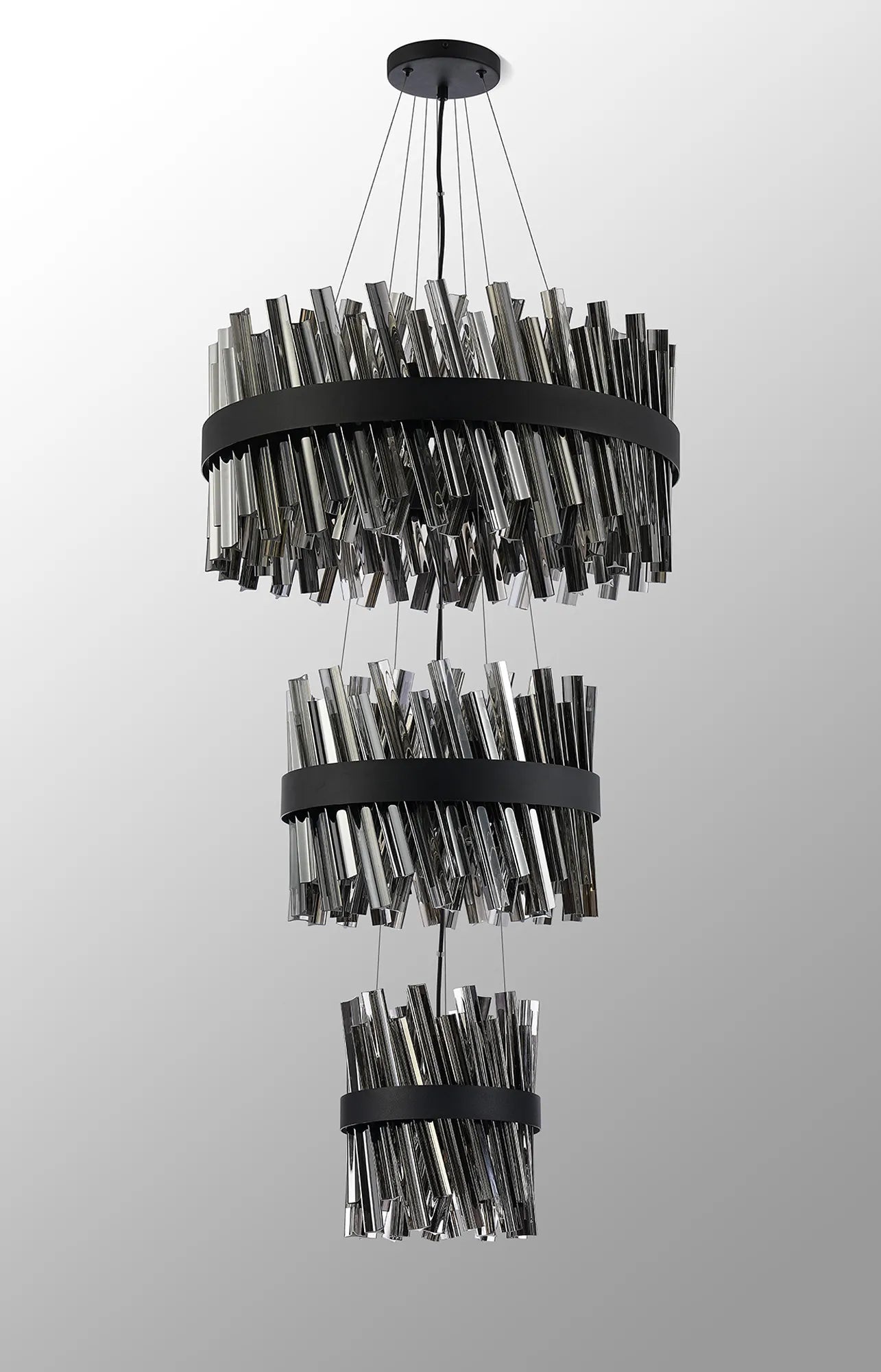 Farnley 3 Tier 60cm Pendant 18 Light - Satin Black & Smoke