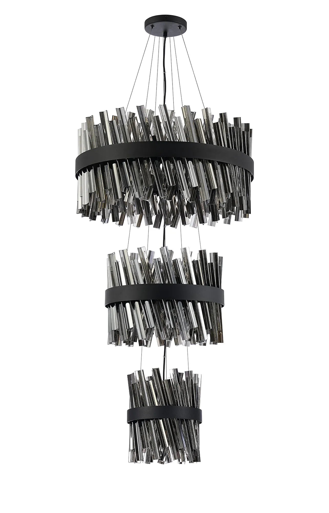 Farnley 3 Tier 60cm Pendant 18 Light - Satin Black & Smoke