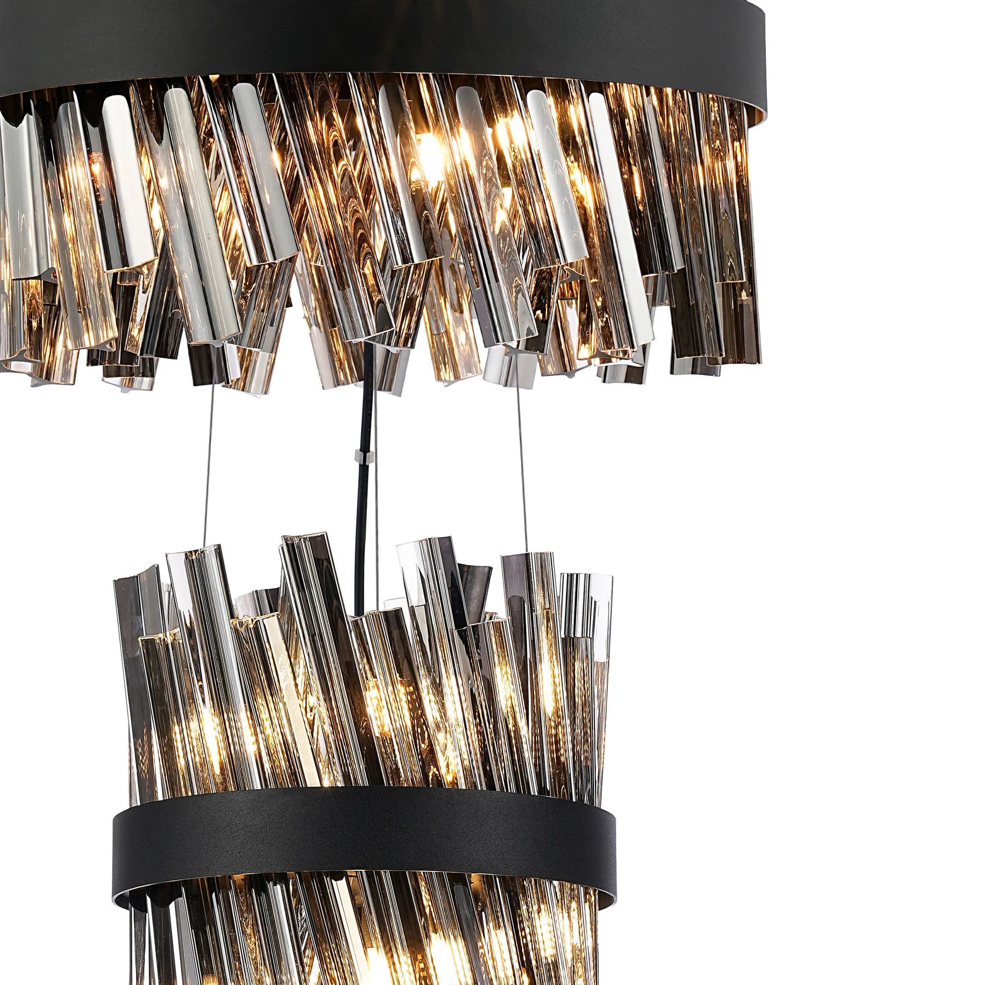 Farnley 3 Tier 60cm Pendant 18 Light - Satin Black & Smoke
