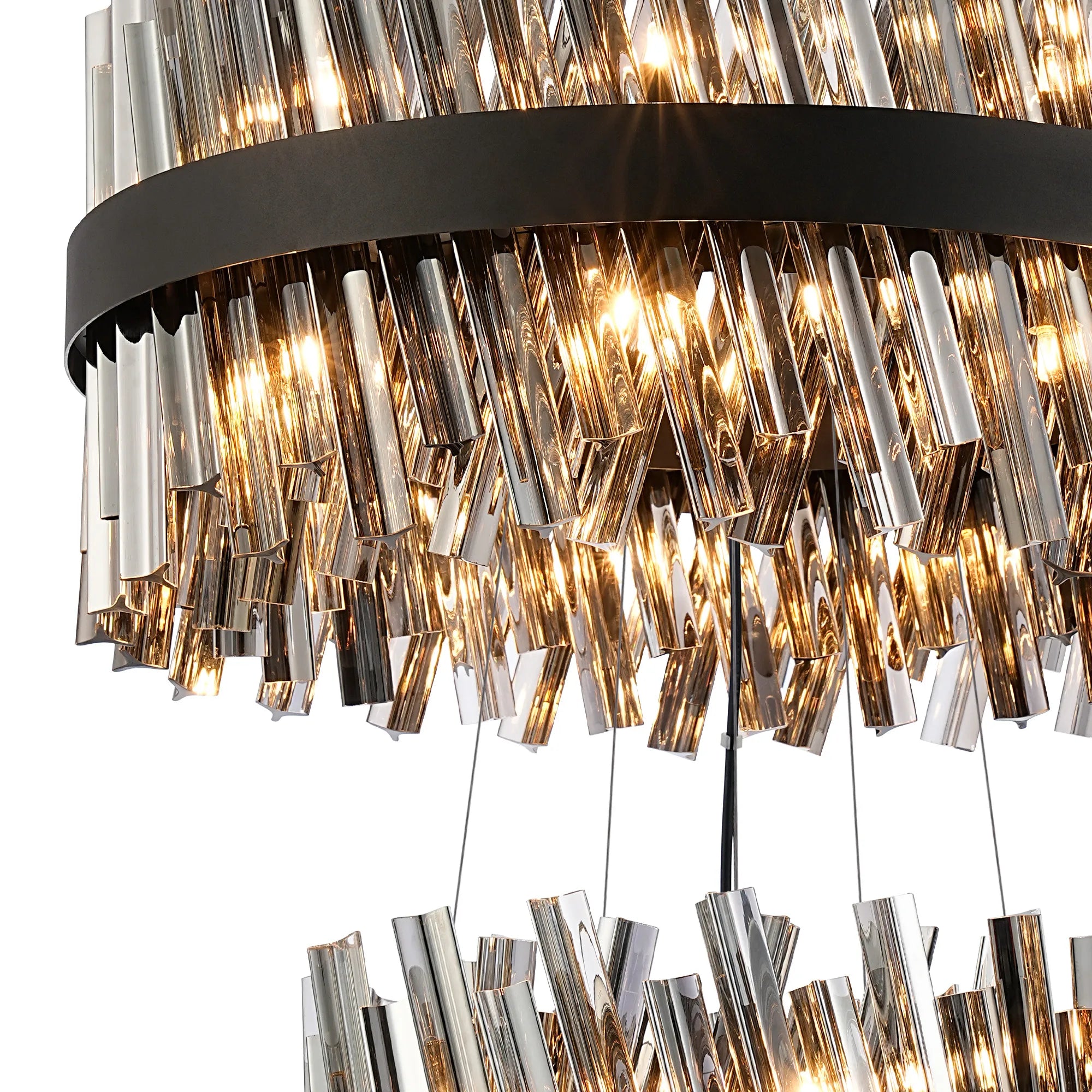 Farnley 3 Tier 60cm Pendant 18 Light - Satin Black & Smoke